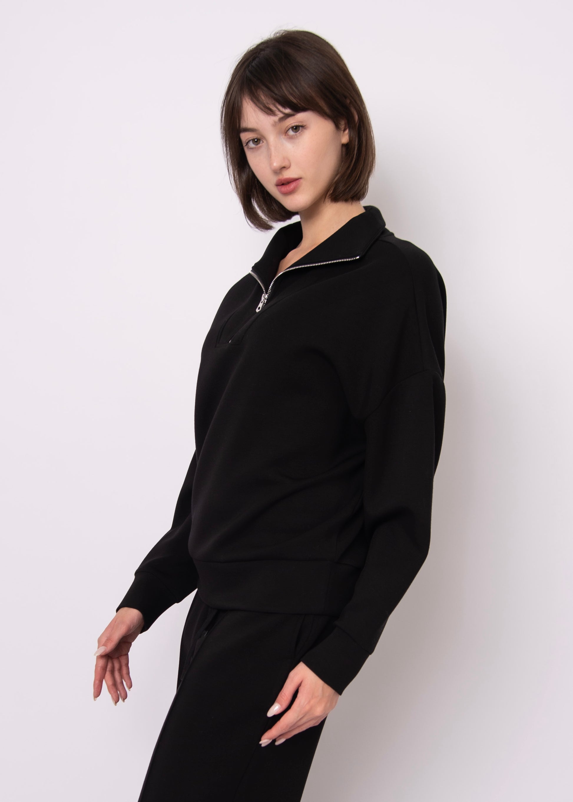 SEANNI SOFT KNIT HALF ZIP PULLOVER - BLACK
