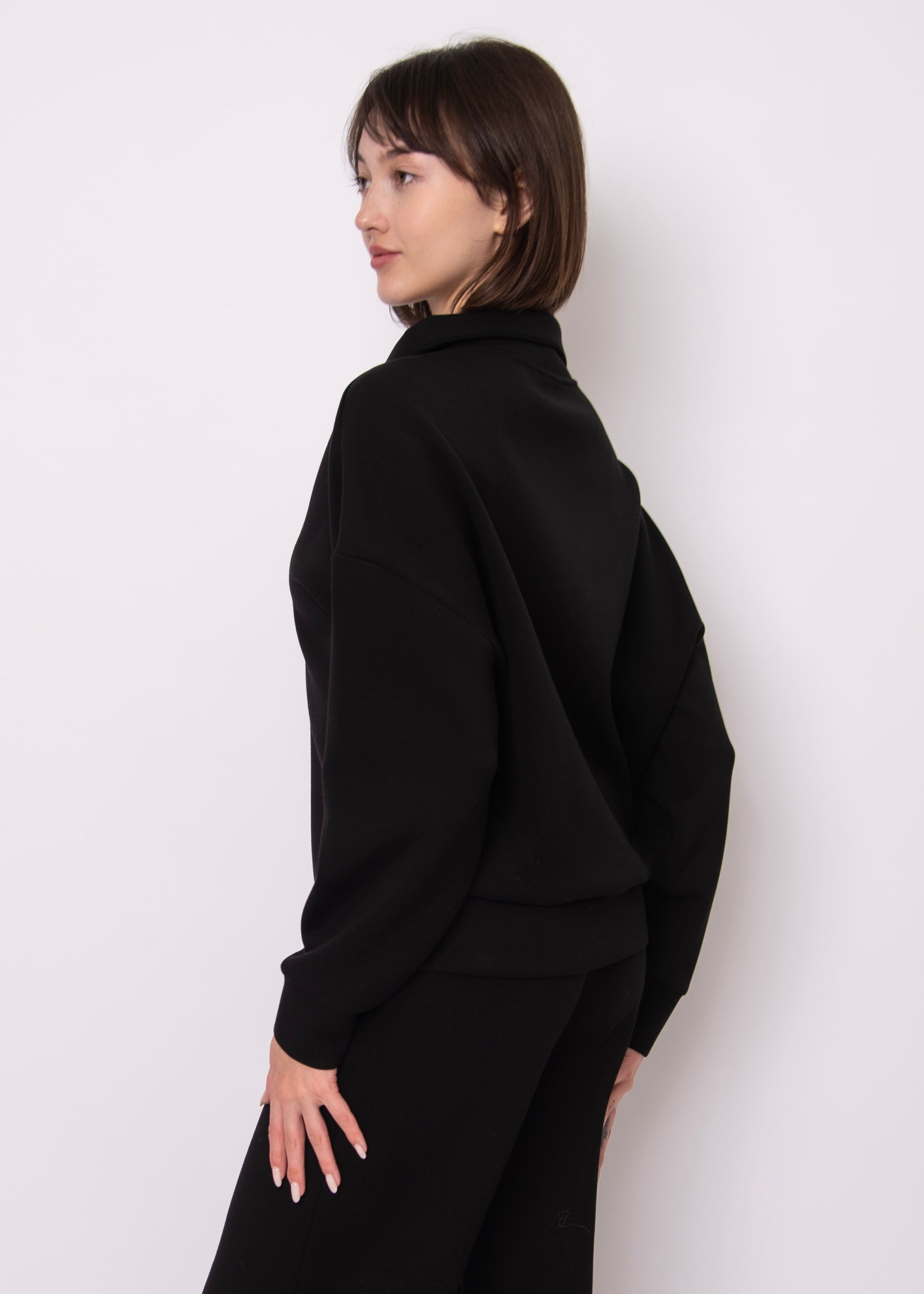 SEANNI SOFT KNIT HALF ZIP PULLOVER - BLACK