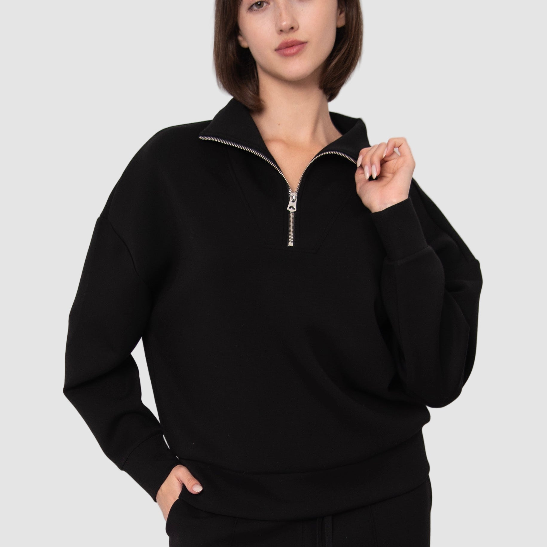 SEANNI SOFT KNIT HALF ZIP PULLOVER - BLACK