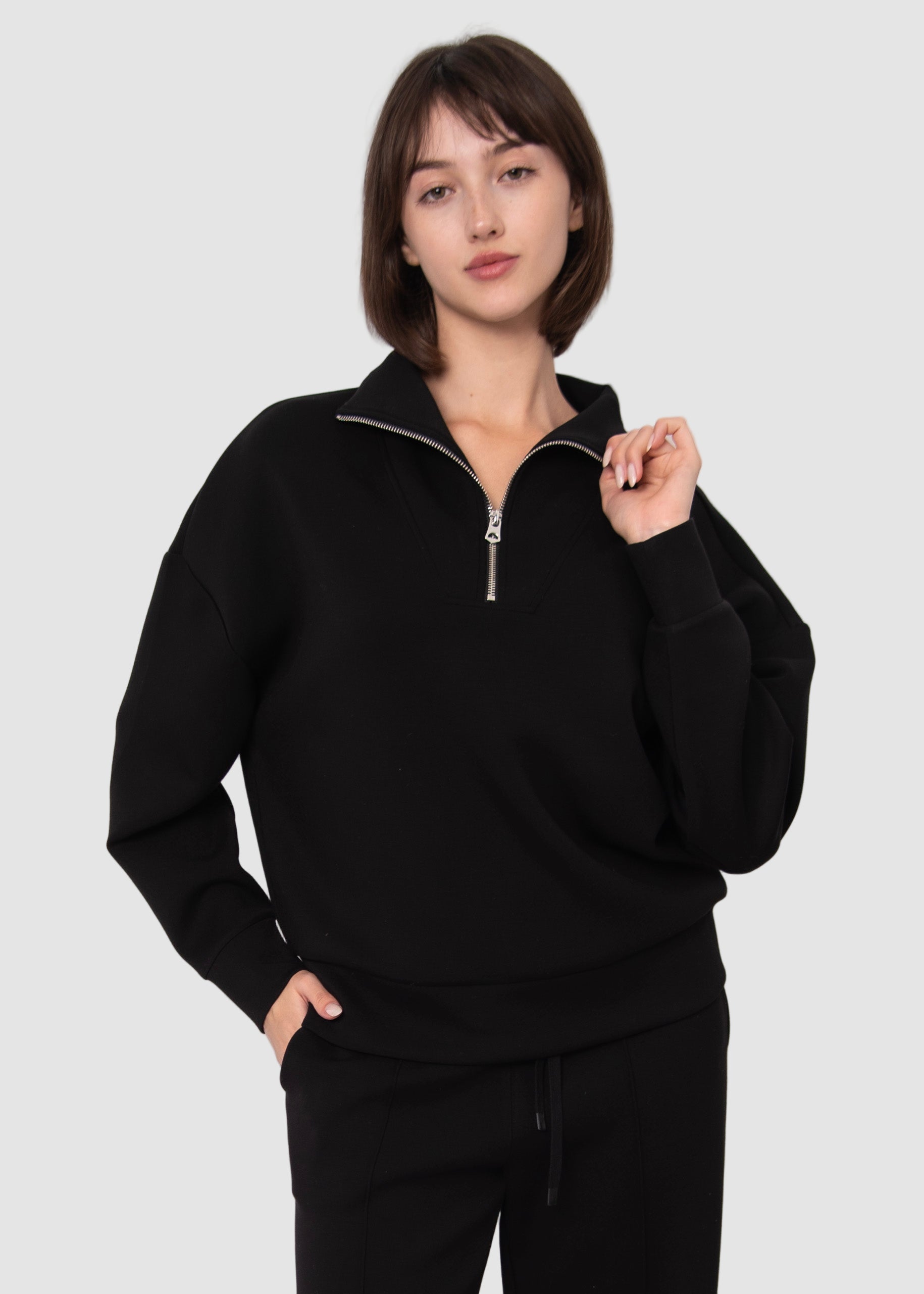 SEANNI SOFT KNIT HALF ZIP PULLOVER - BLACK