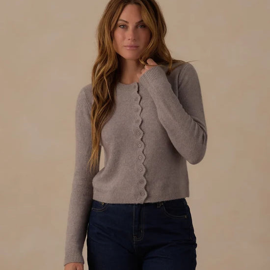 RYLEE + CRU SCALLOP CARDIGAN - DUSTY BLUE