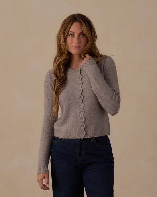 RYLEE + CRU SCALLOP CARDIGAN - DUSTY BLUE