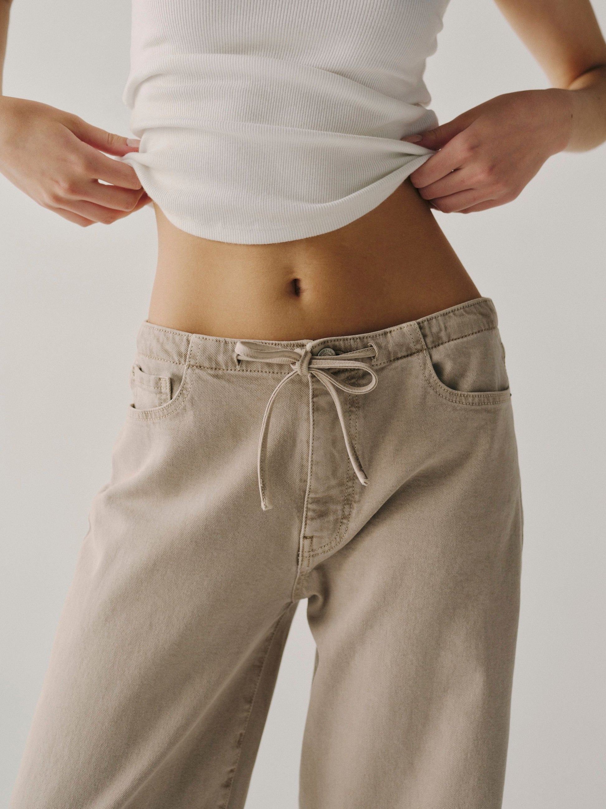 WARP + WEFT THE BIG EASY WIDE LEG JEANS - SAND DOLLAR