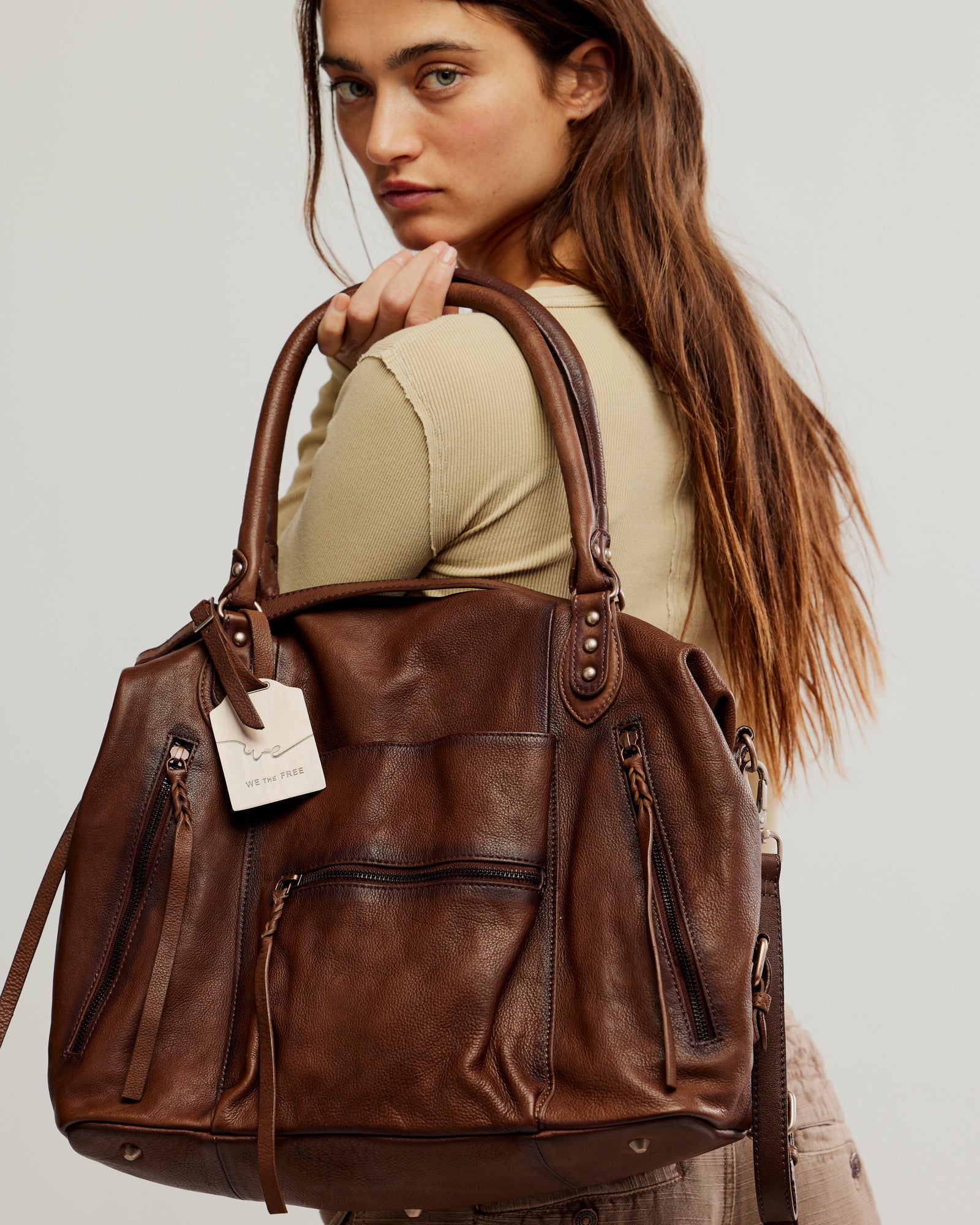 FREE PEOPLE EMERSON LEATHER TOTE - ESPRESSO