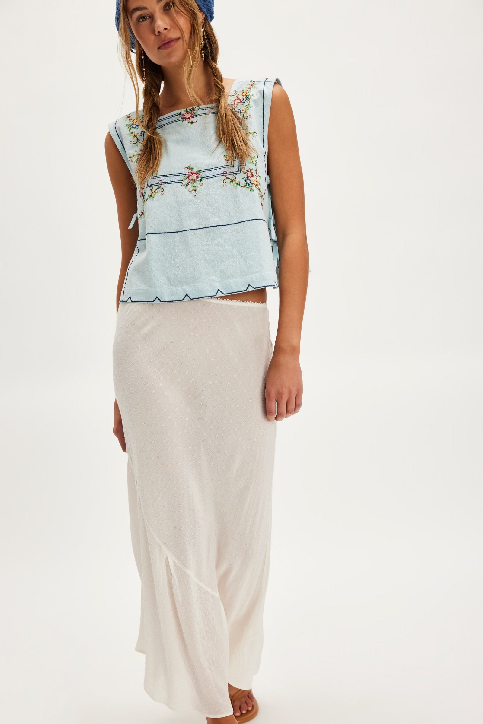 FREE PEOPLE GARDEN WALL TOP - BLUE COMBO