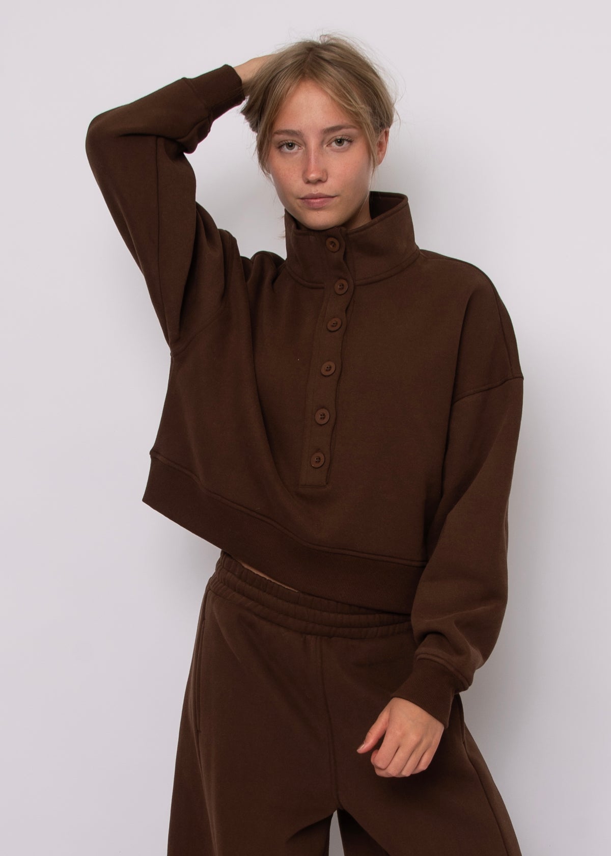 MALTA FLEECE MOCKNECK BUTTON PULLOVER - CHOCOLATE