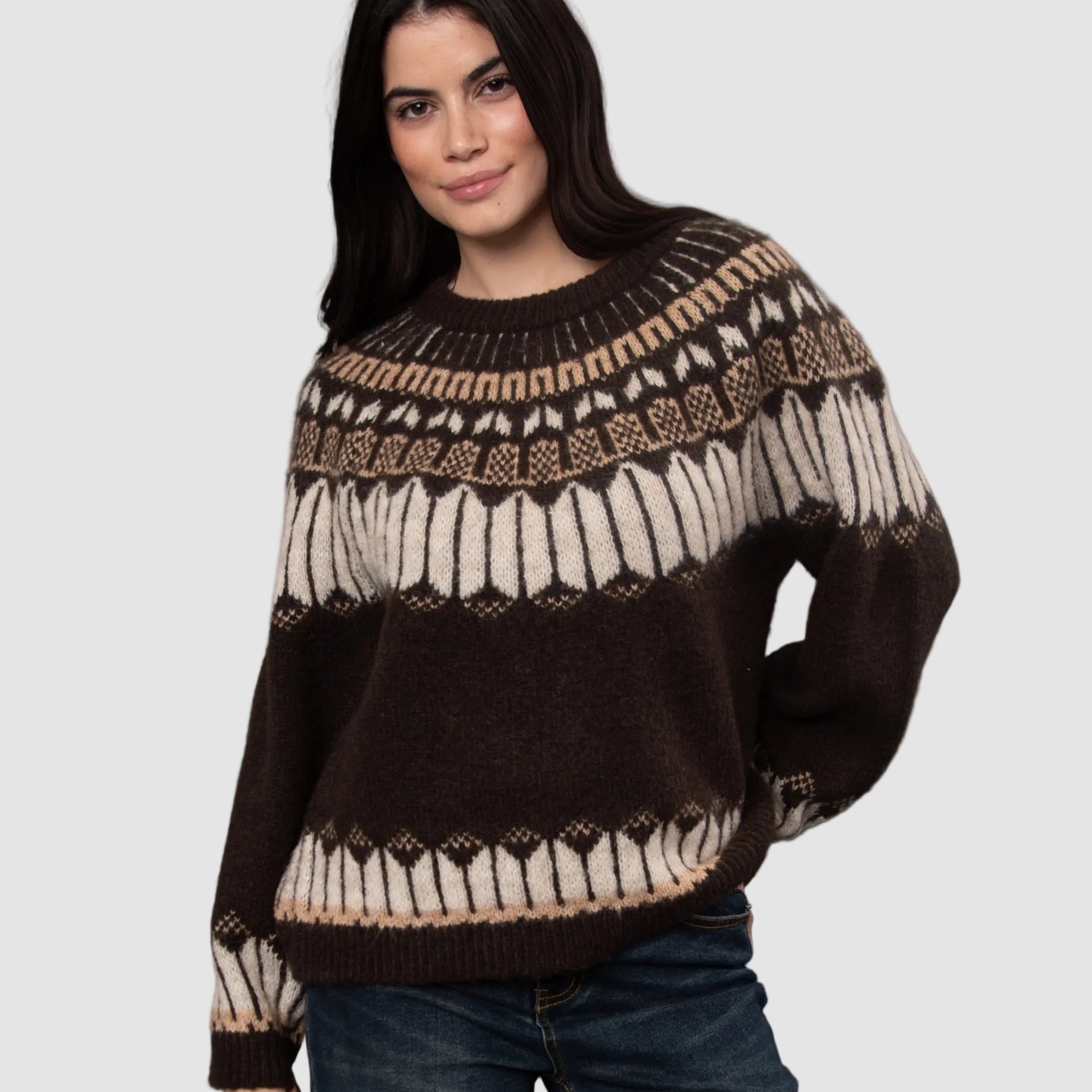 SARAFINA PRINTED SWEATER - BROWN