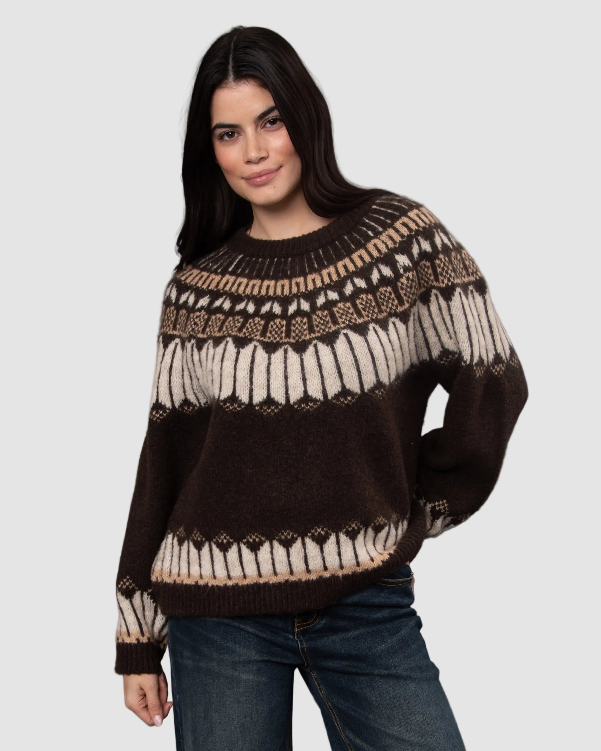 SARAFINA PRINTED SWEATER - BROWN