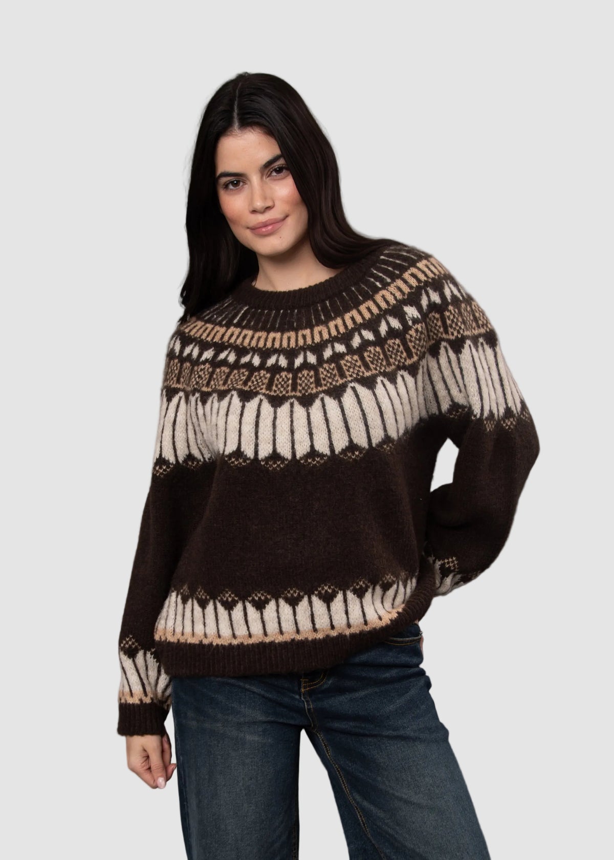SARAFINA PRINTED SWEATER - BROWN