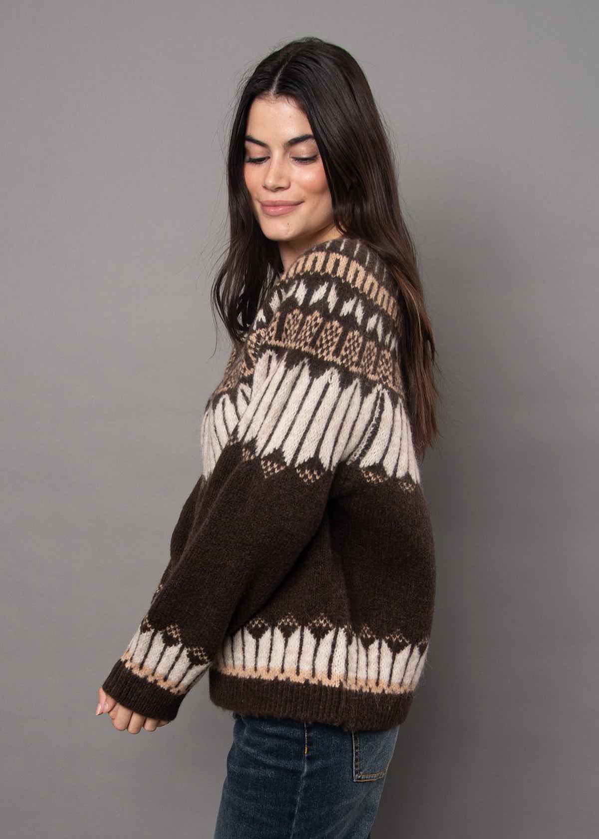 SARAFINA PRINTED SWEATER - BROWN