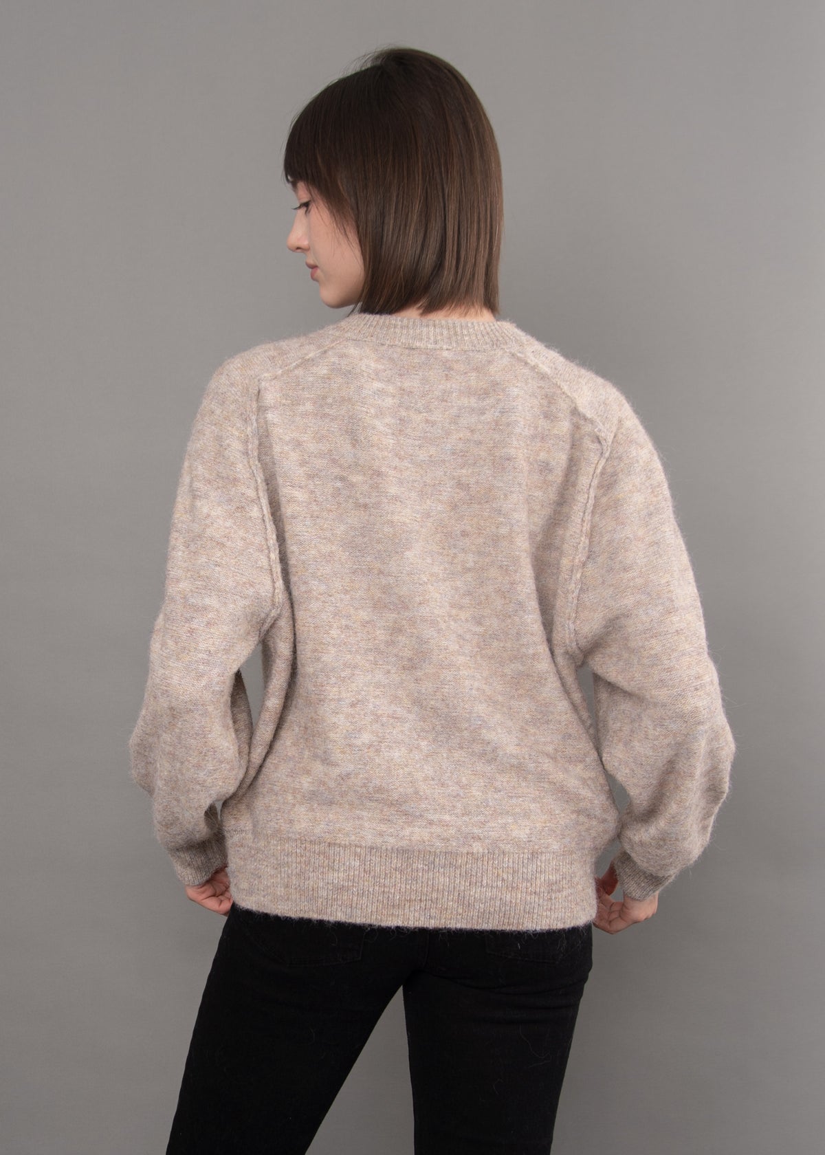 SUAVIA KNIT LONG RAGLAN SLEEVE HENLEY - TAUPE MELANGE