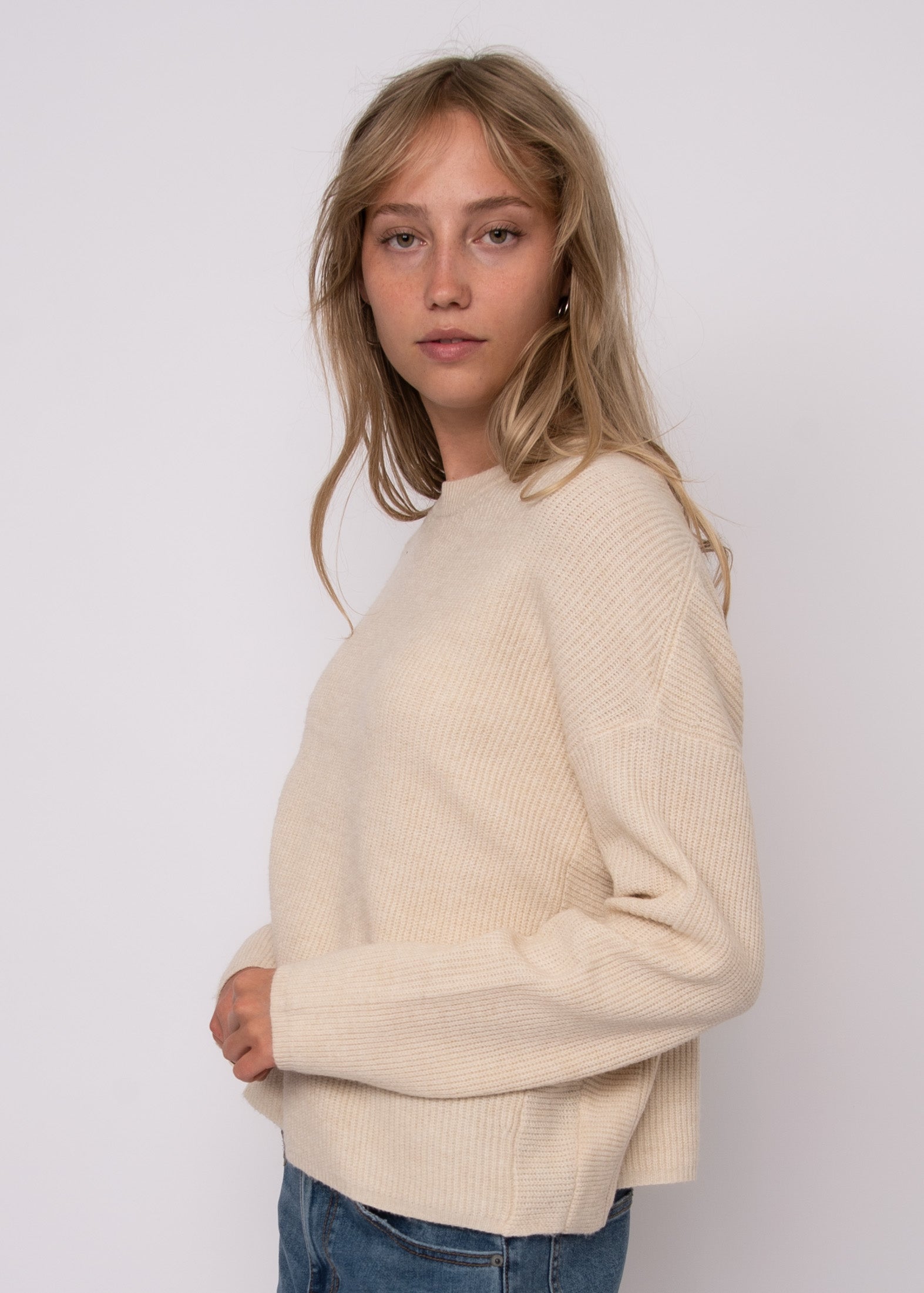 MAHEEN LONG SLEEVE CREW NECK PULLOVER - BEIGE