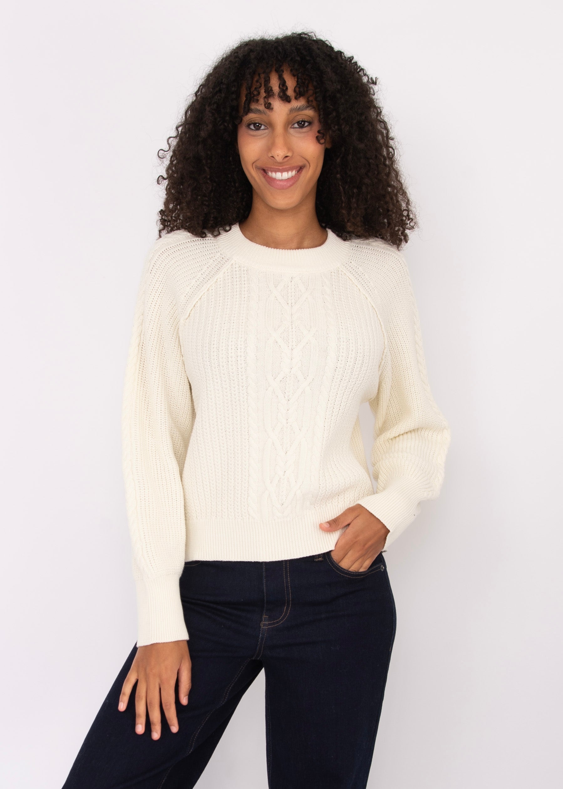 VAIGA LONG RAGLAN SLEEVE CREW NECK PULLOVER - WINTER WHITE