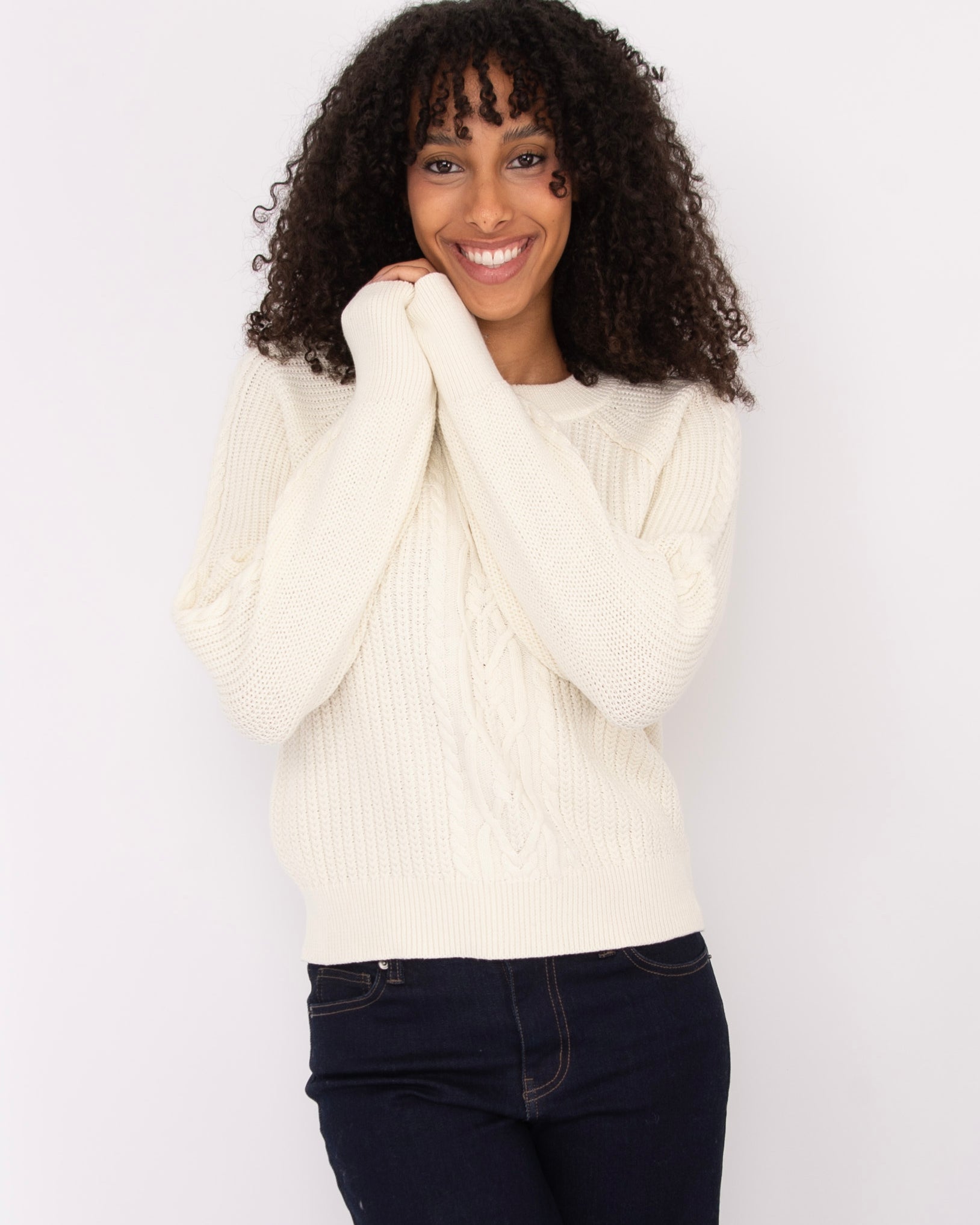 VAIGA LONG RAGLAN SLEEVE CREW NECK PULLOVER - WINTER WHITE