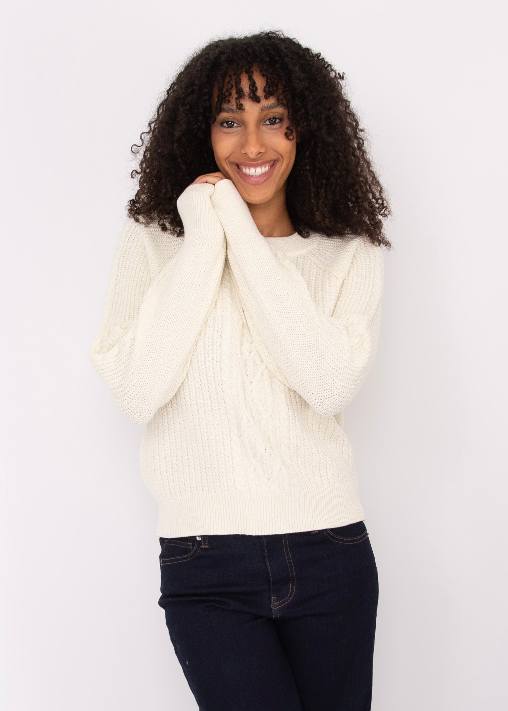 VAIGA LONG RAGLAN SLEEVE CREW NECK PULLOVER - WINTER WHITE