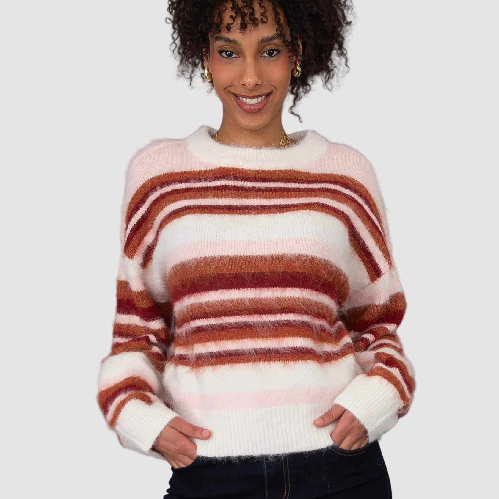 MILOTA FUZZY STRIPED SWEATER - PINK MULTI
