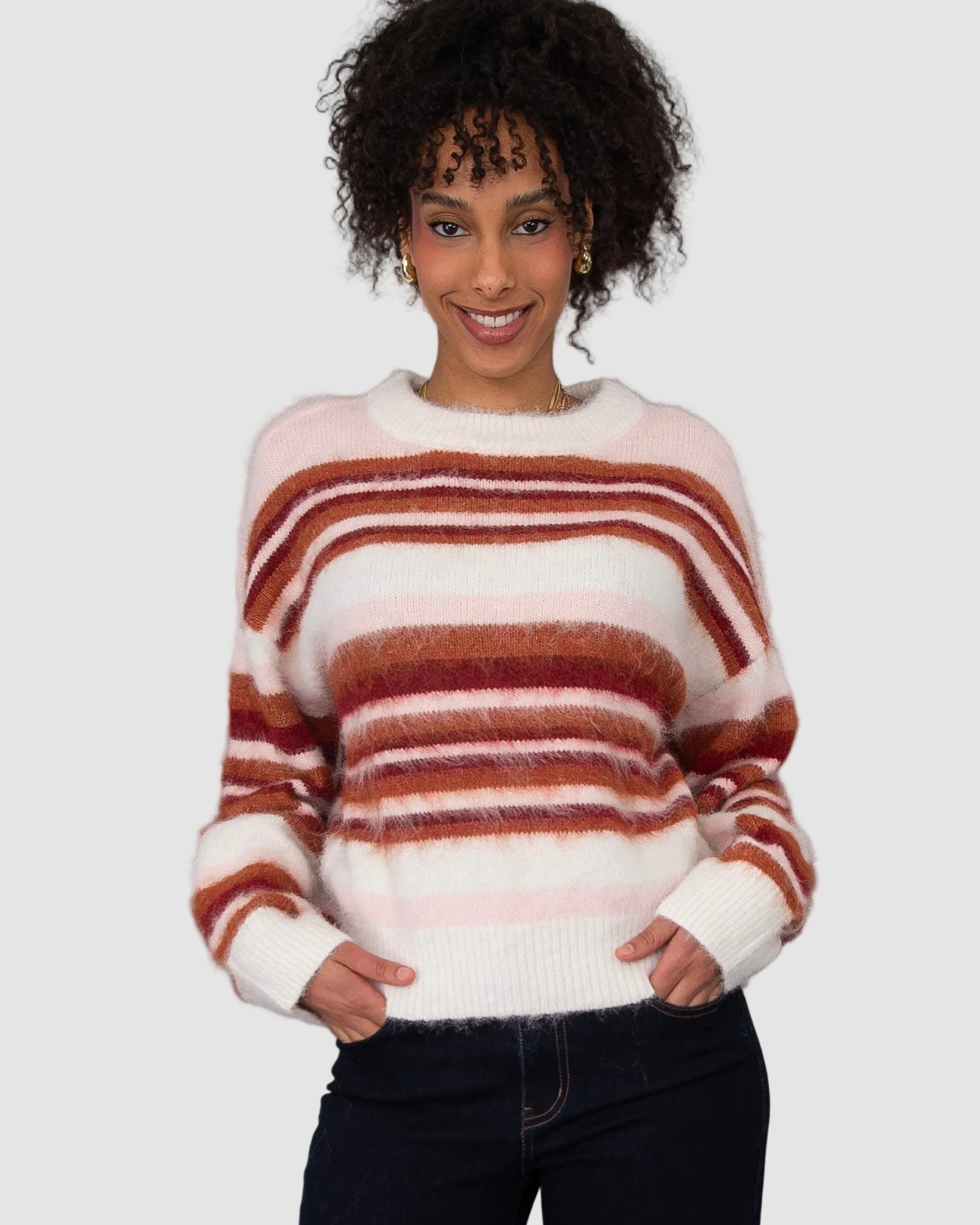 MILOTA FUZZY STRIPED SWEATER - PINK MULTI