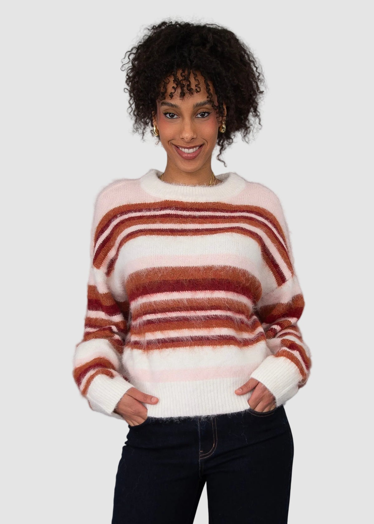 MILOTA FUZZY STRIPED SWEATER - PINK MULTI