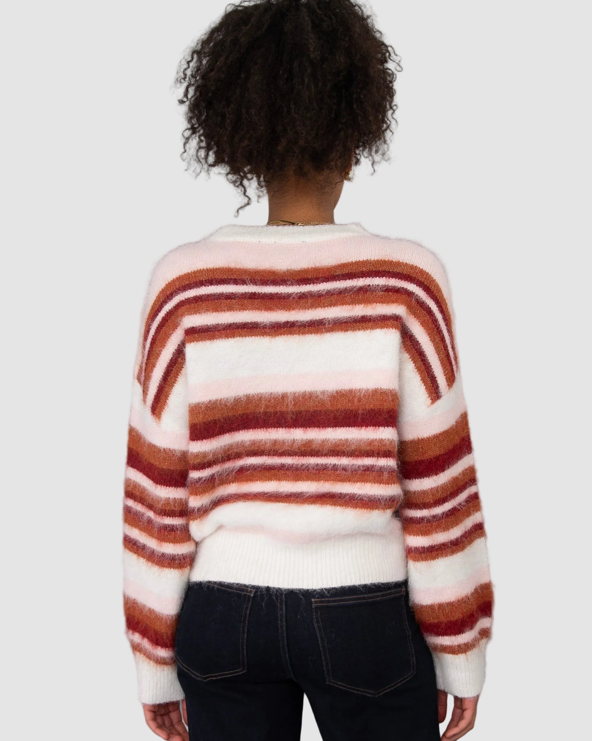 MILOTA FUZZY STRIPED SWEATER - PINK MULTI