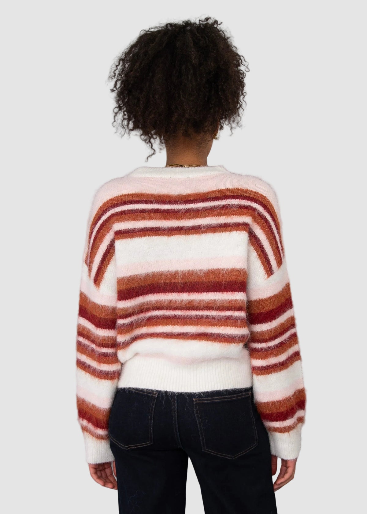 MILOTA FUZZY STRIPED SWEATER - PINK MULTI