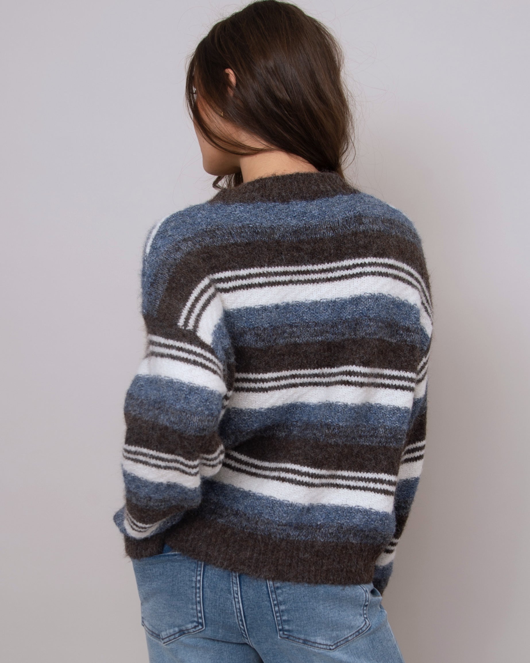 XYLA STRIPED HIGH NECK SWEATER - BROWN BLUE