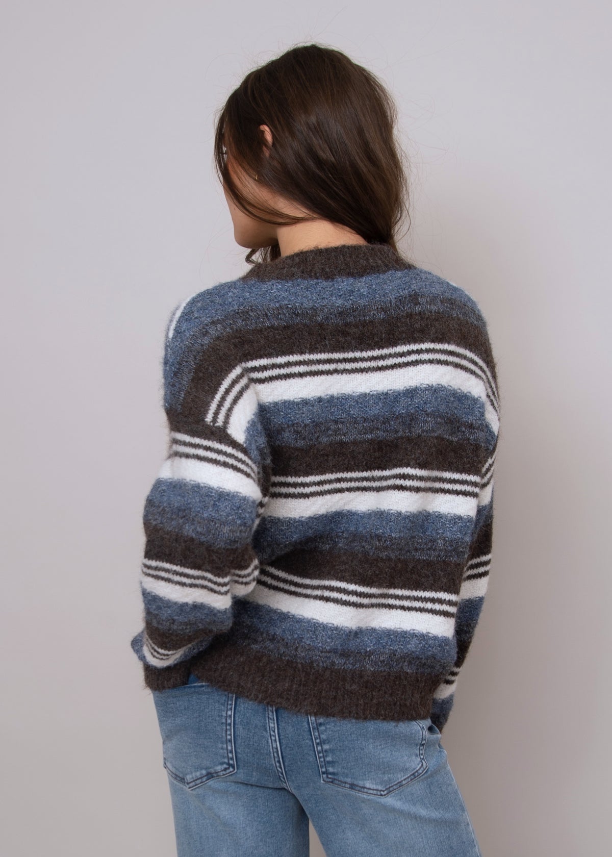 XYLA STRIPED HIGH NECK SWEATER - BROWN BLUE