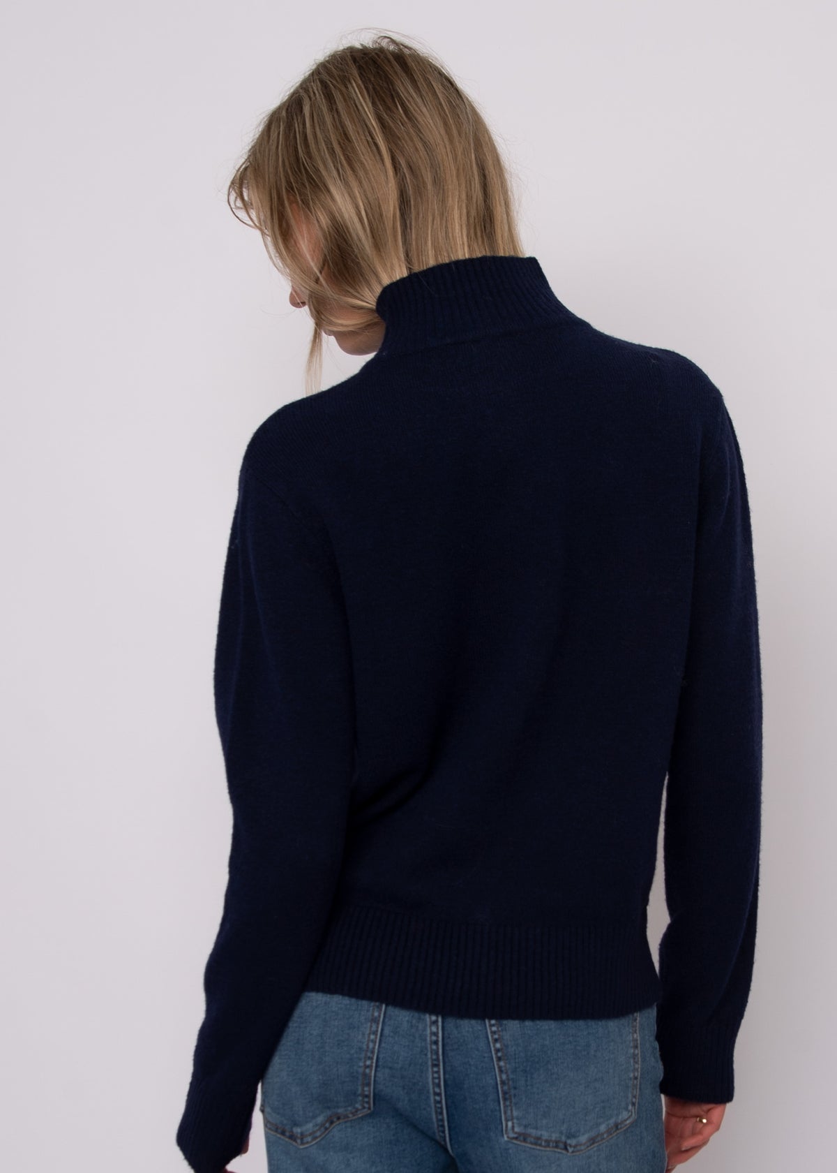 ALINA LONG SLEEVE MOCK NECK CARDIGAN - NAVY