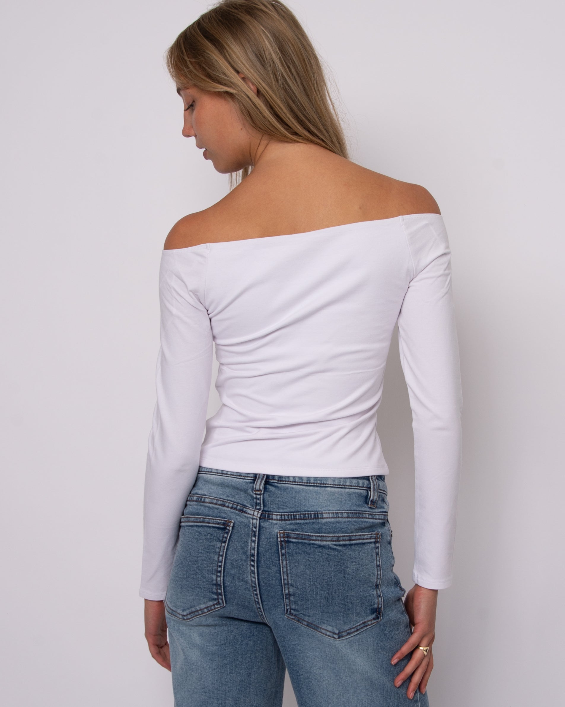 ORALIE COTTON CORE LS OFF SHOULDER TOP - WHITE