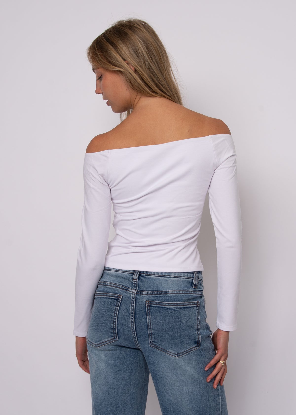 ORALIE COTTON CORE LS OFF SHOULDER TOP - WHITE