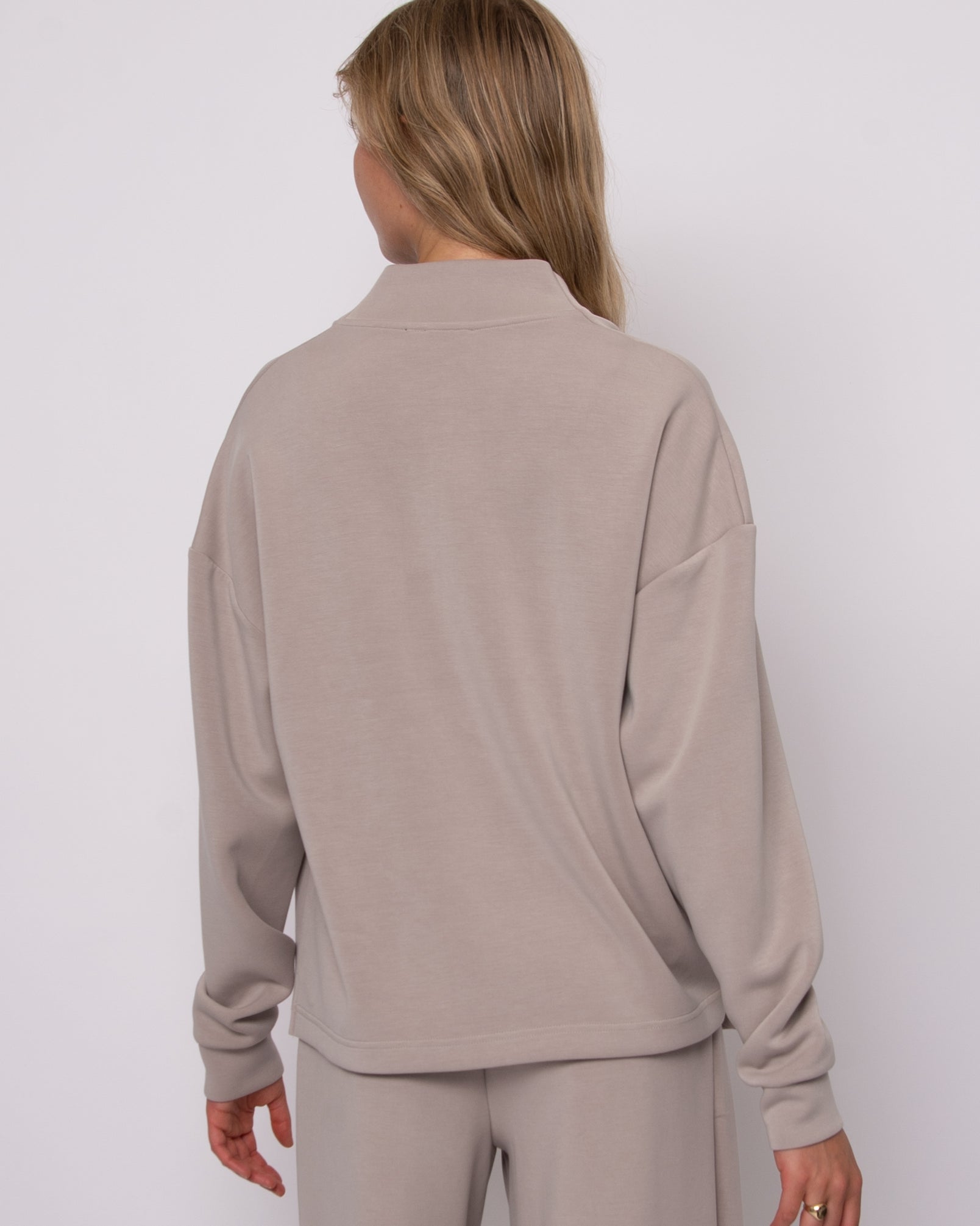 FREIZA SOFT KNIT FUNNEL NECK DRAPED PULLOVER - BIRCH