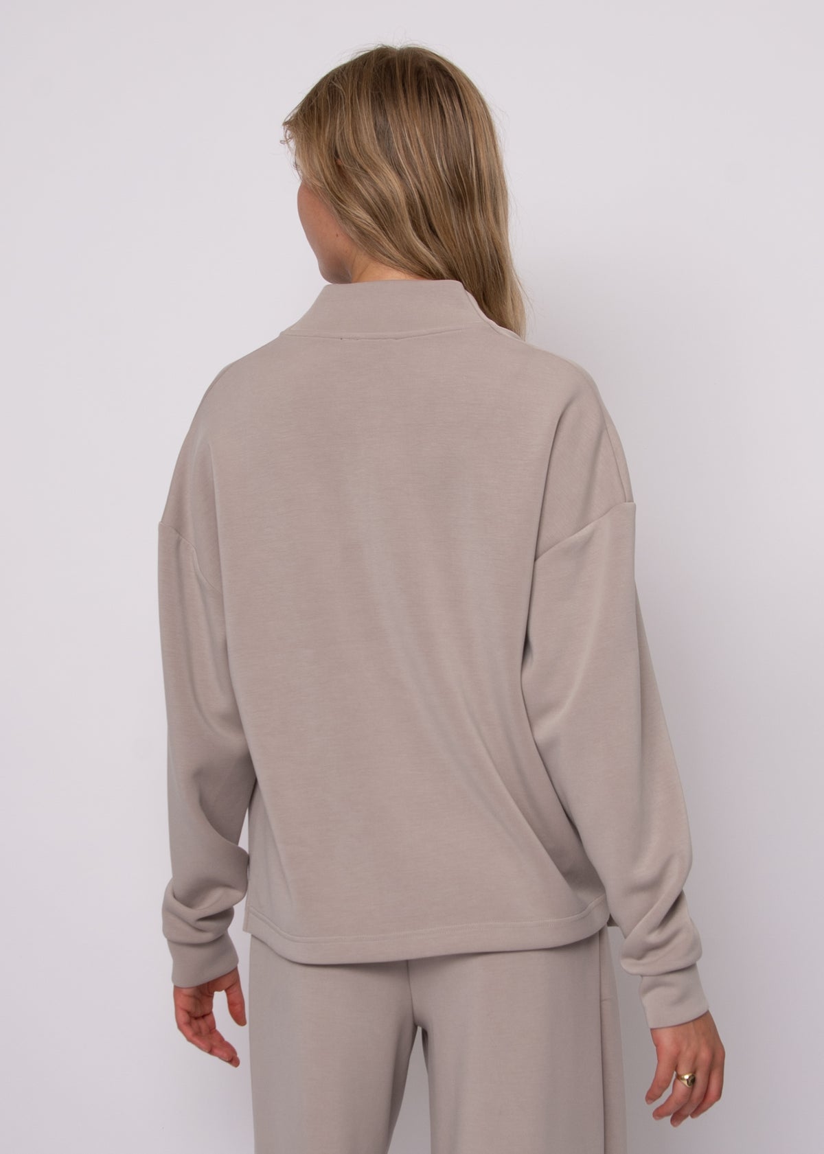 FREIZA SOFT KNIT FUNNEL NECK DRAPED PULLOVER - BIRCH