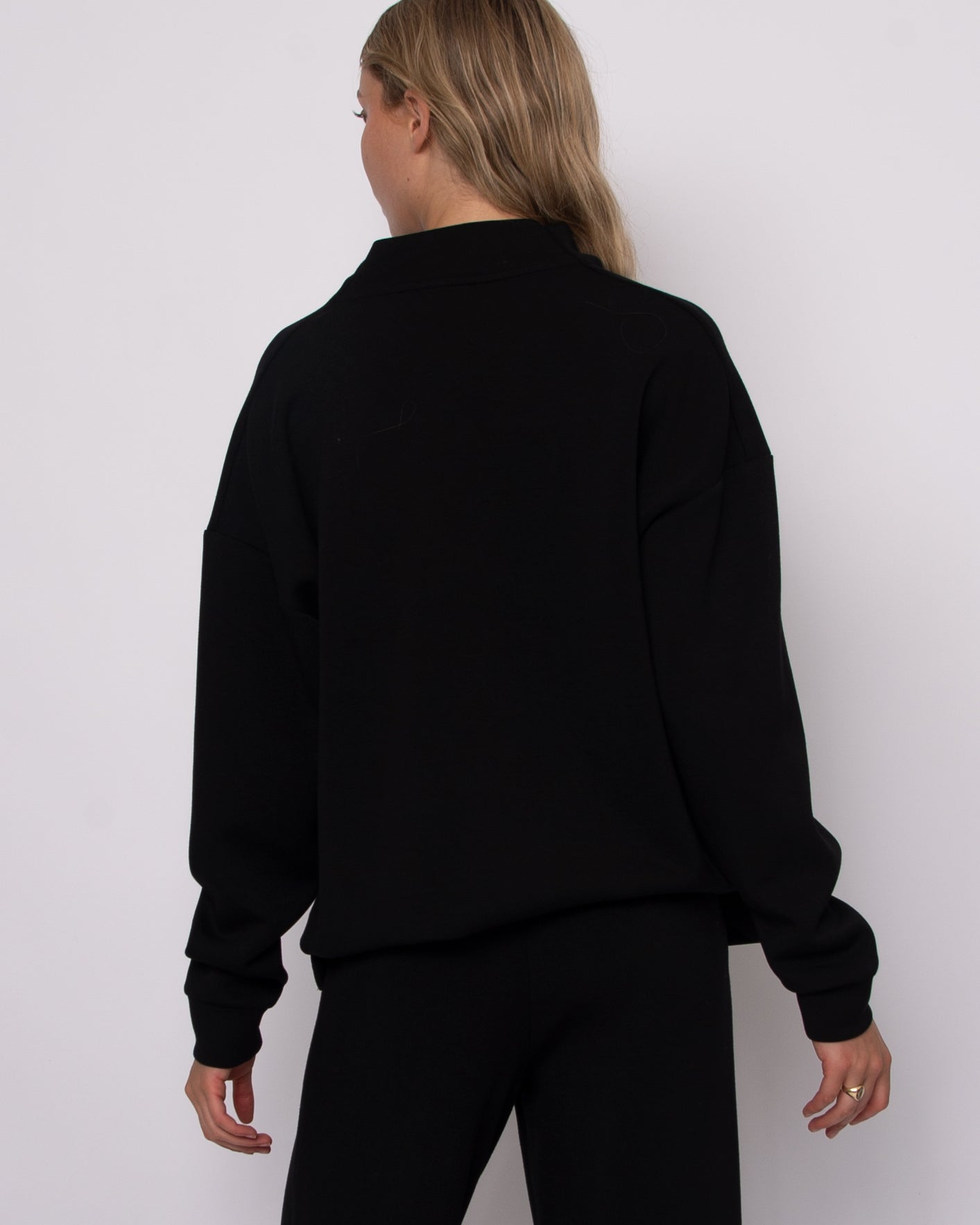 FREIZA SOFT KNIT FUNNEL NECK DRAPED PULLOVER - BLACK