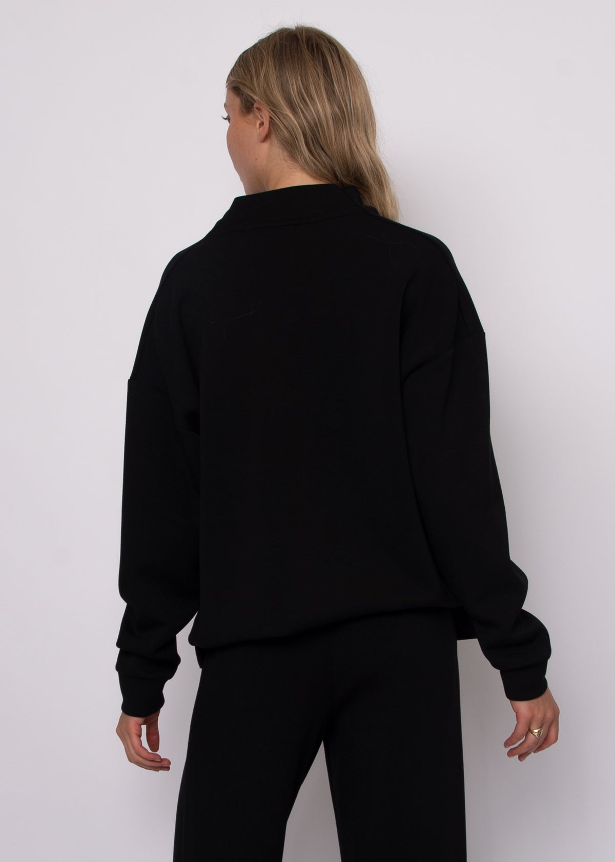 FREIZA SOFT KNIT FUNNEL NECK DRAPED PULLOVER - BLACK