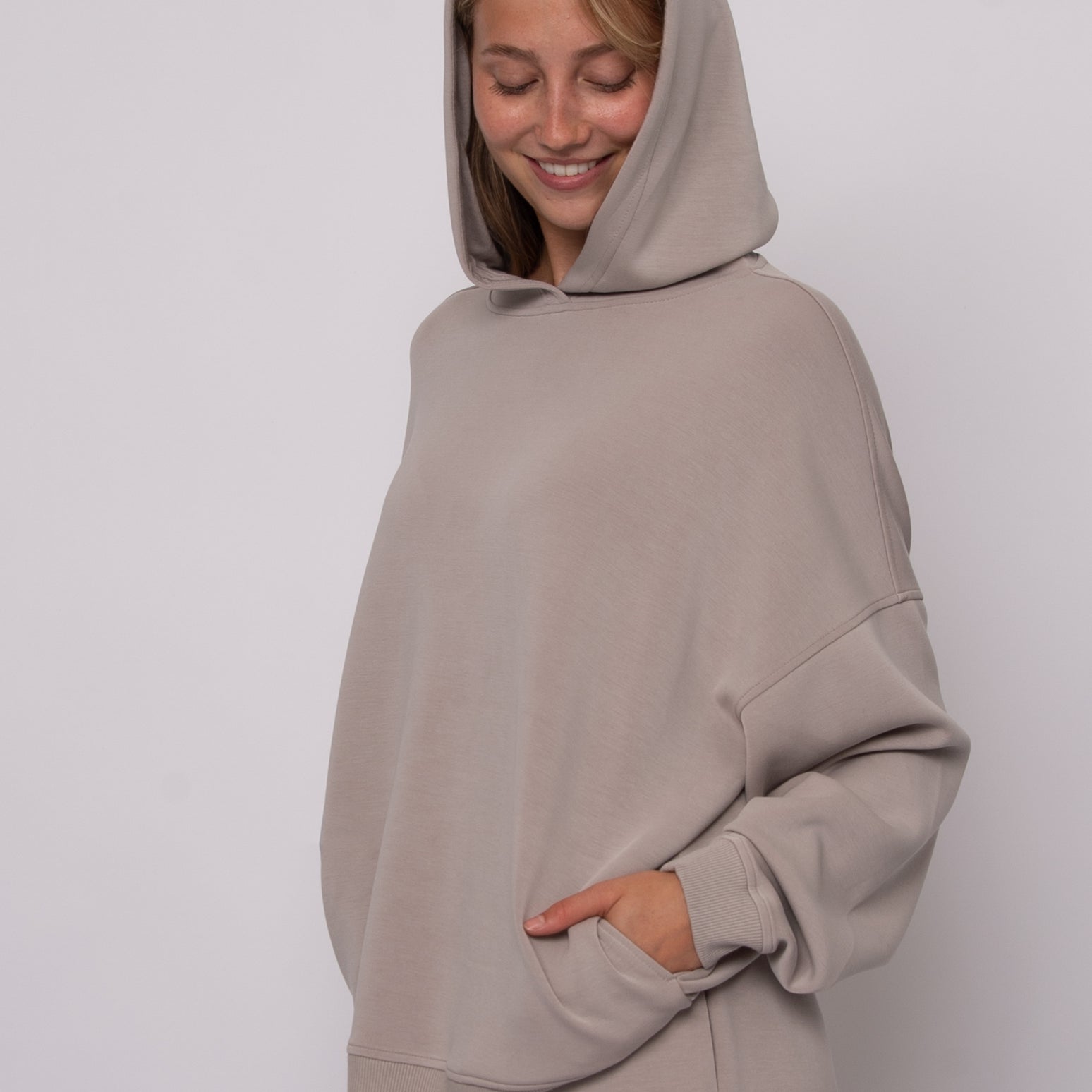 HALANA SOFT KNIT LS HOODIE - BIRCH