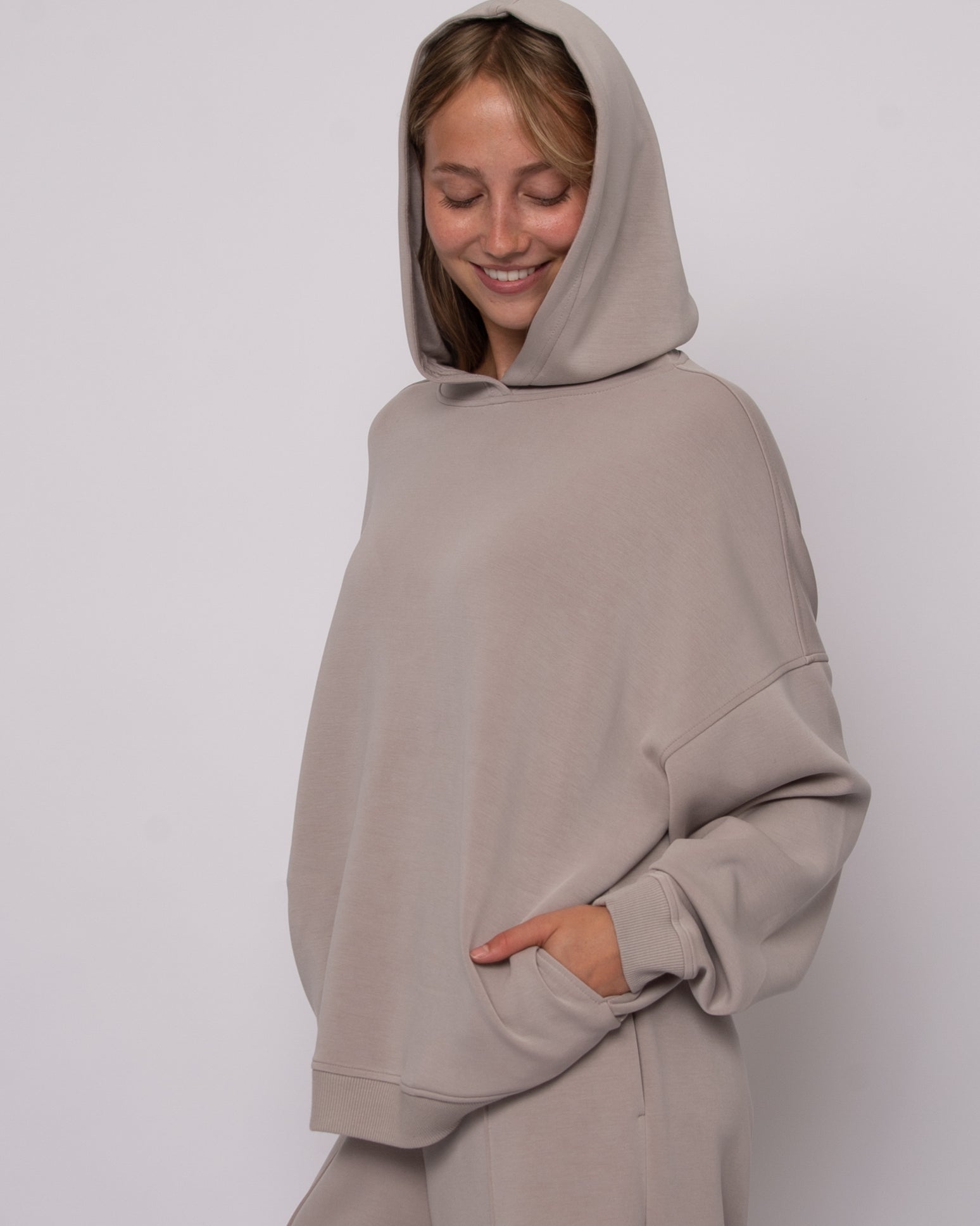 HALANA SOFT KNIT LS HOODIE - BIRCH