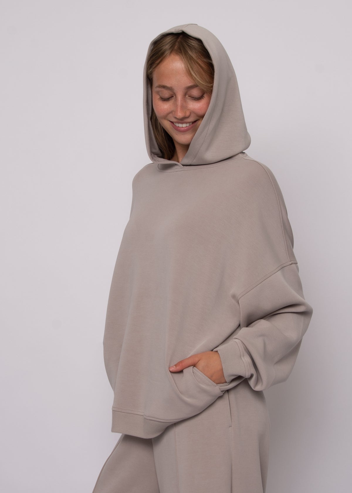 HALANA SOFT KNIT LS HOODIE - BIRCH
