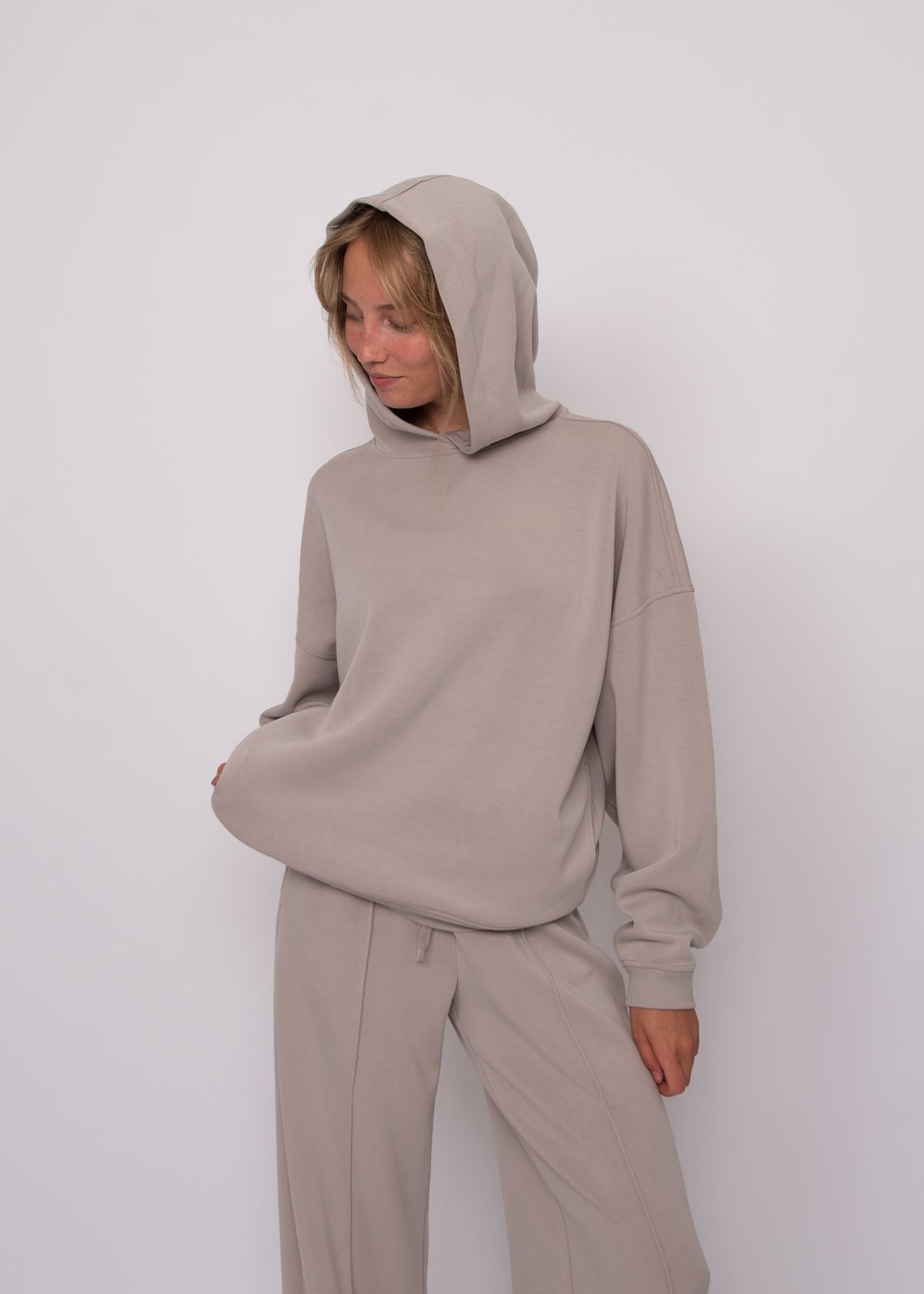 HALANA SOFT KNIT LS HOODIE - BIRCH