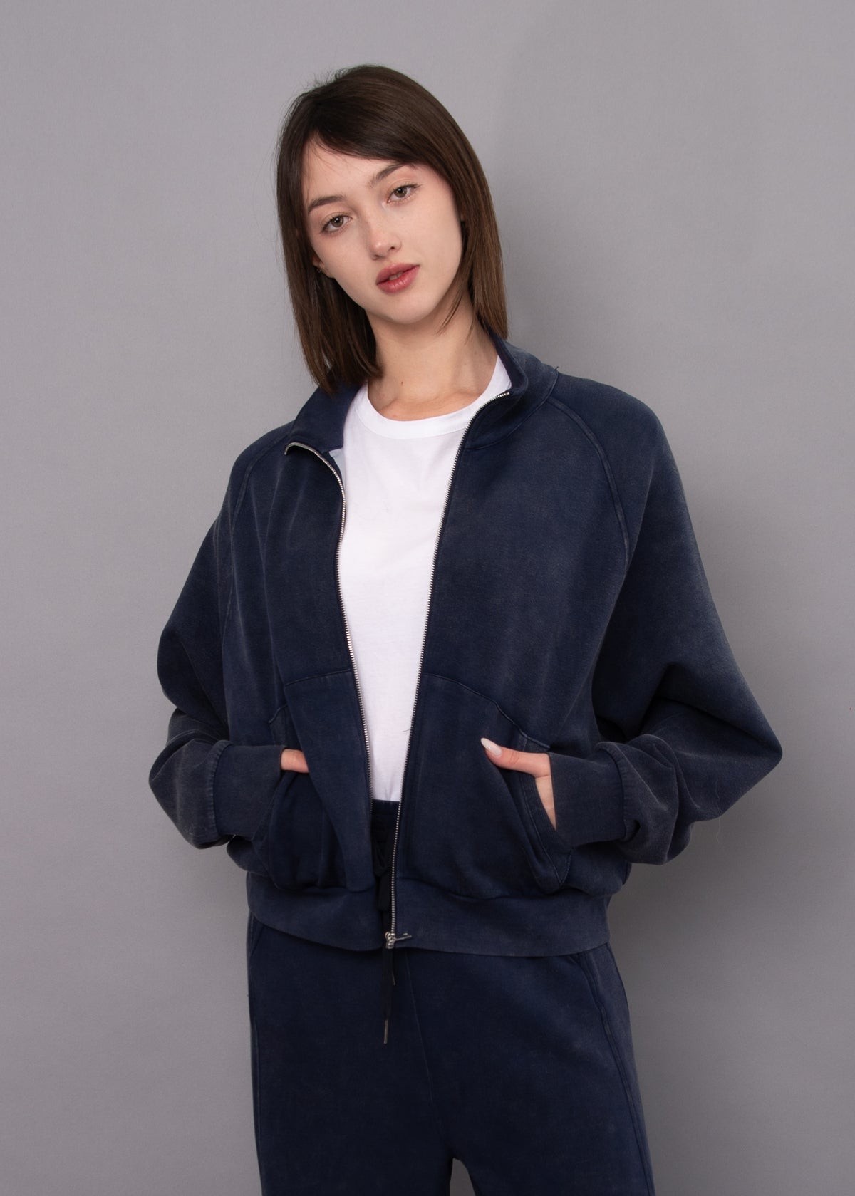 MILLIE WASHED SOFT KNIT FULL ZIP - TRUE NAVY