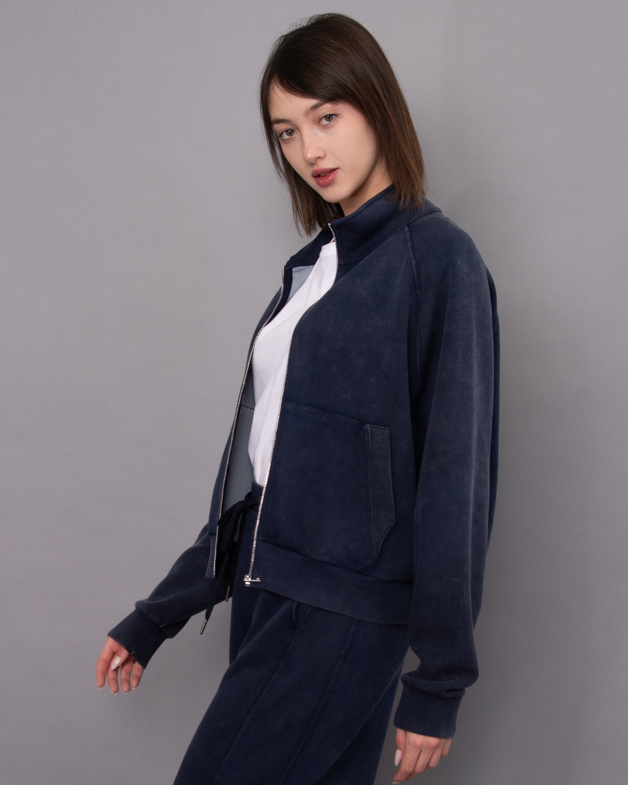 MILLIE WASHED SOFT KNIT FULL ZIP - TRUE NAVY