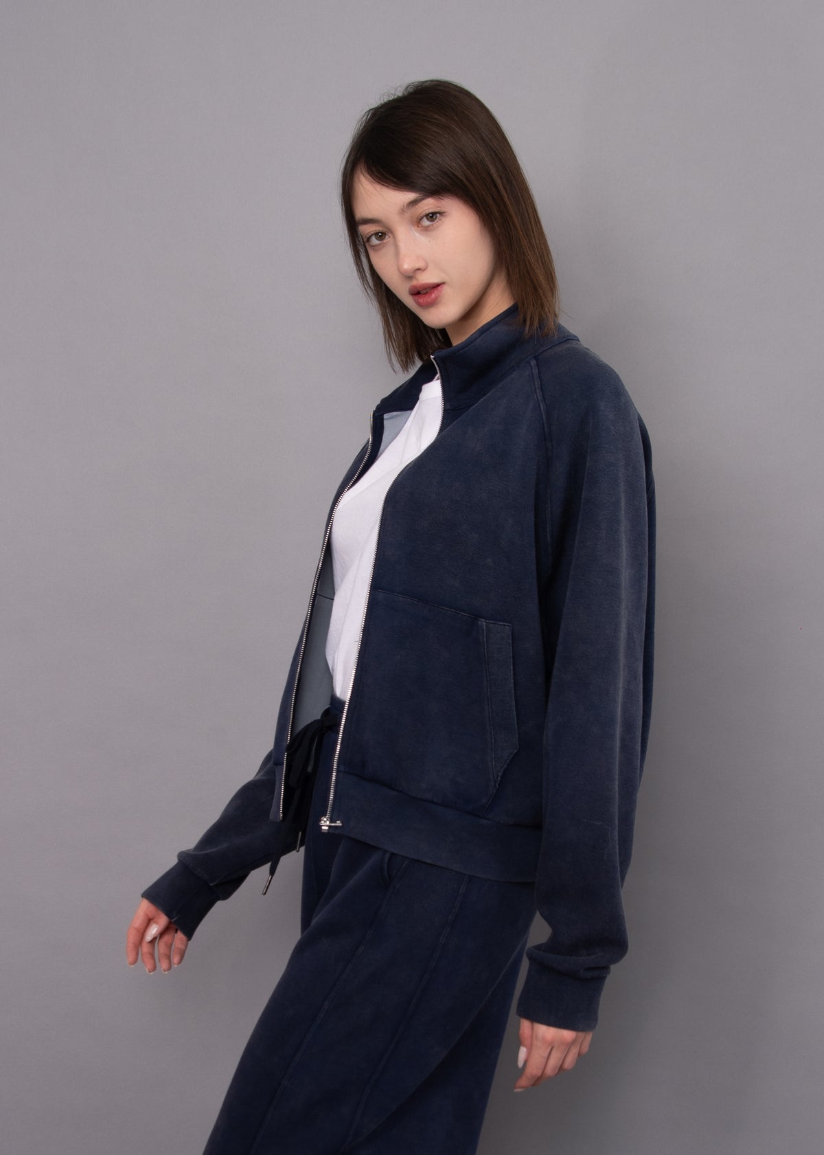 MILLIE WASHED SOFT KNIT FULL ZIP - TRUE NAVY