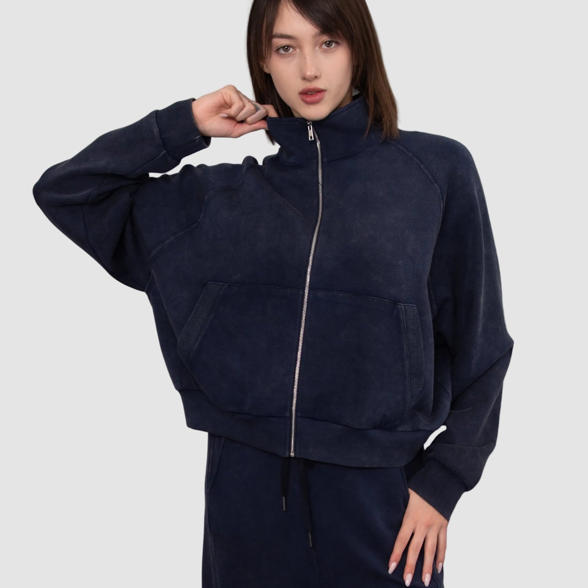 MILLIE WASHED SOFT KNIT FULL ZIP - TRUE NAVY