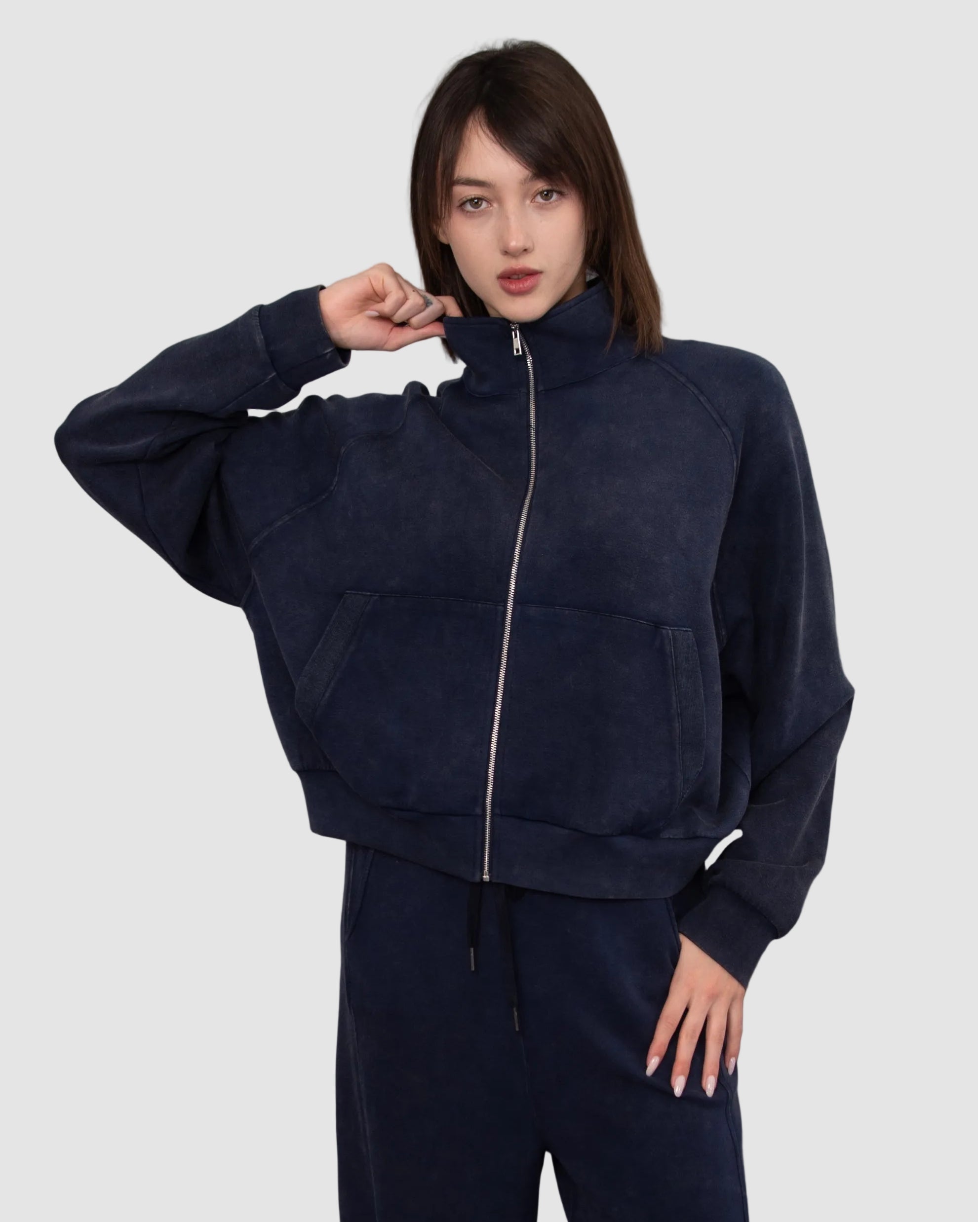 MILLIE WASHED SOFT KNIT FULL ZIP - TRUE NAVY