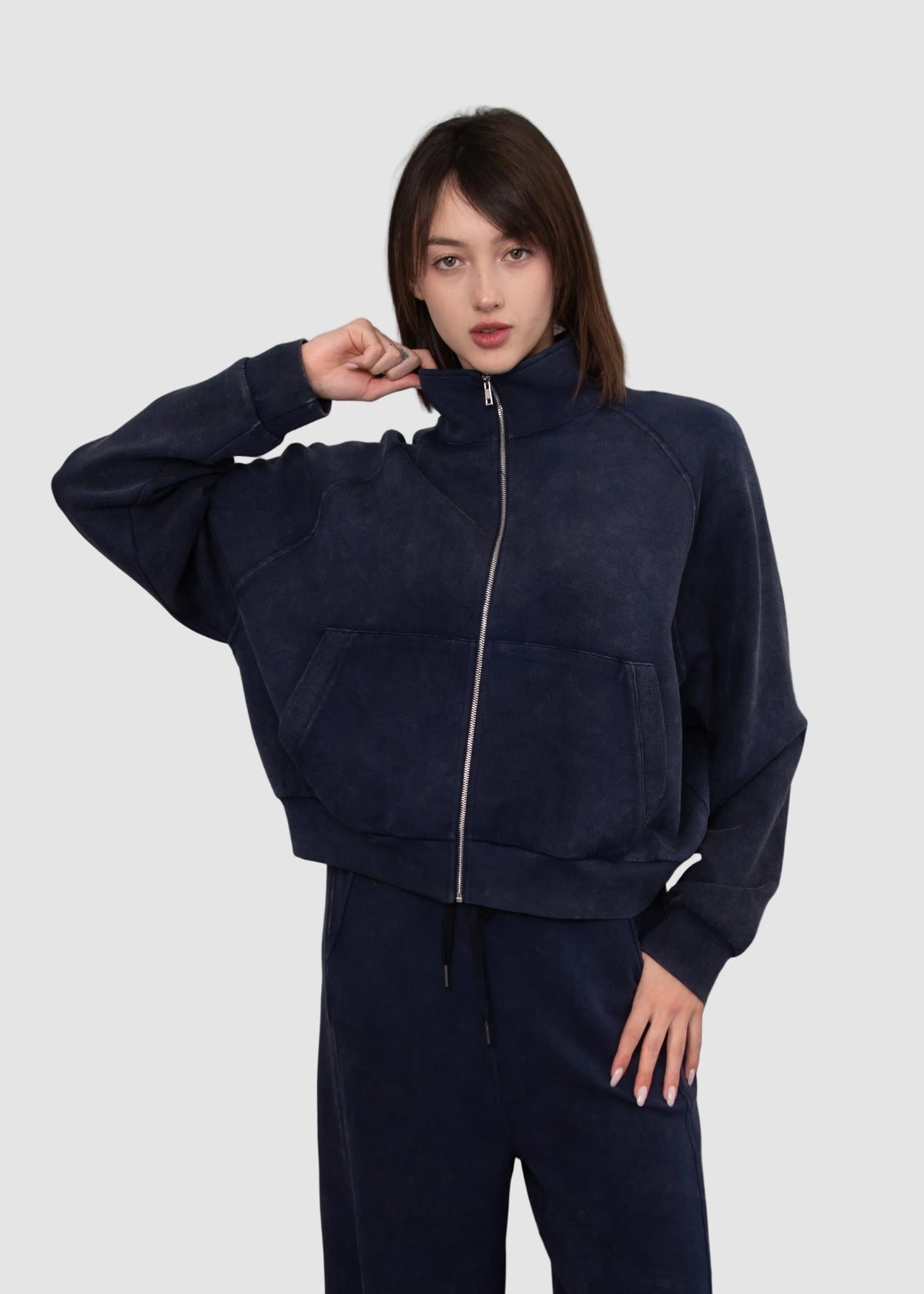 MILLIE WASHED SOFT KNIT FULL ZIP - TRUE NAVY