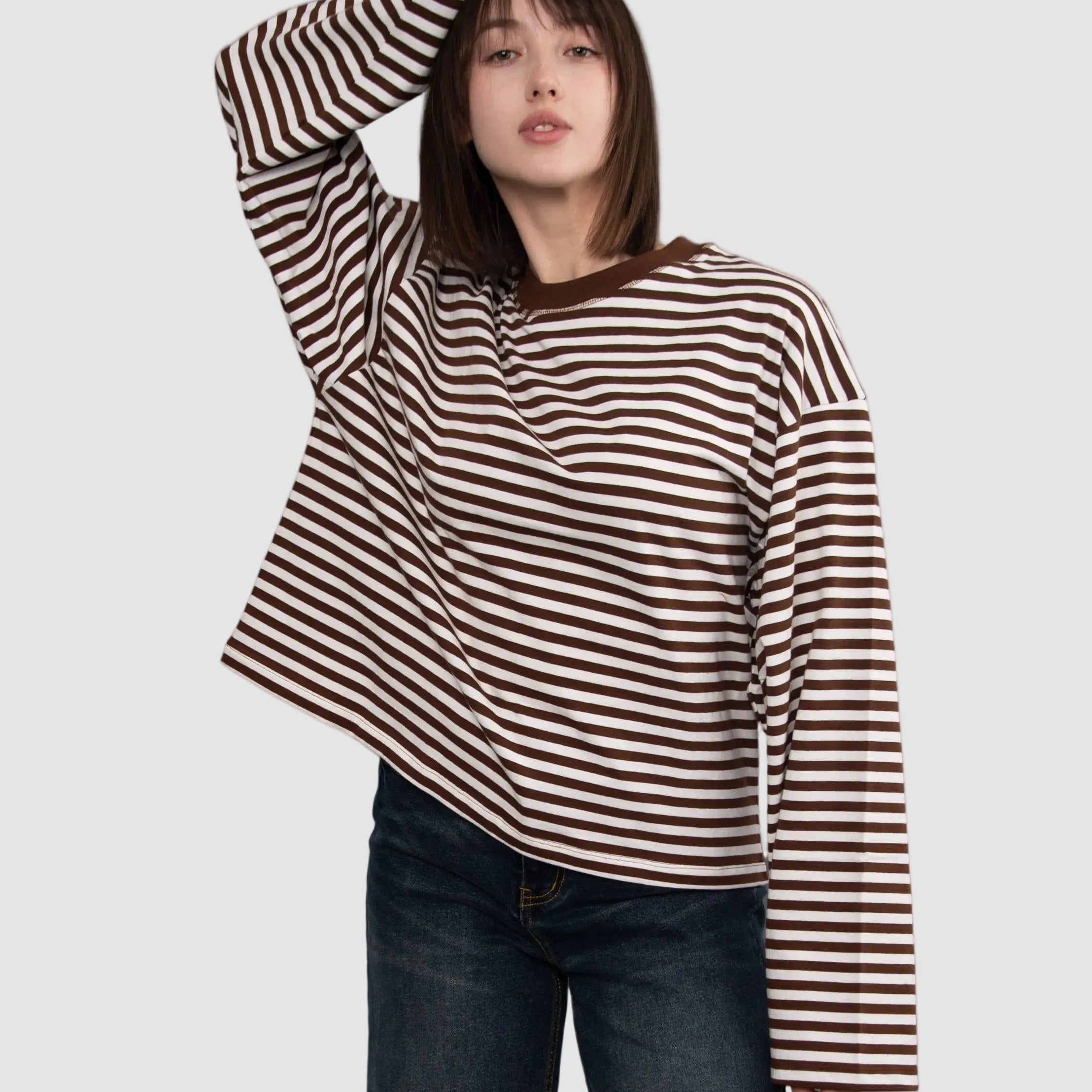 REGGI STRIPED LONG SLEEVE - CHOCOLATE
