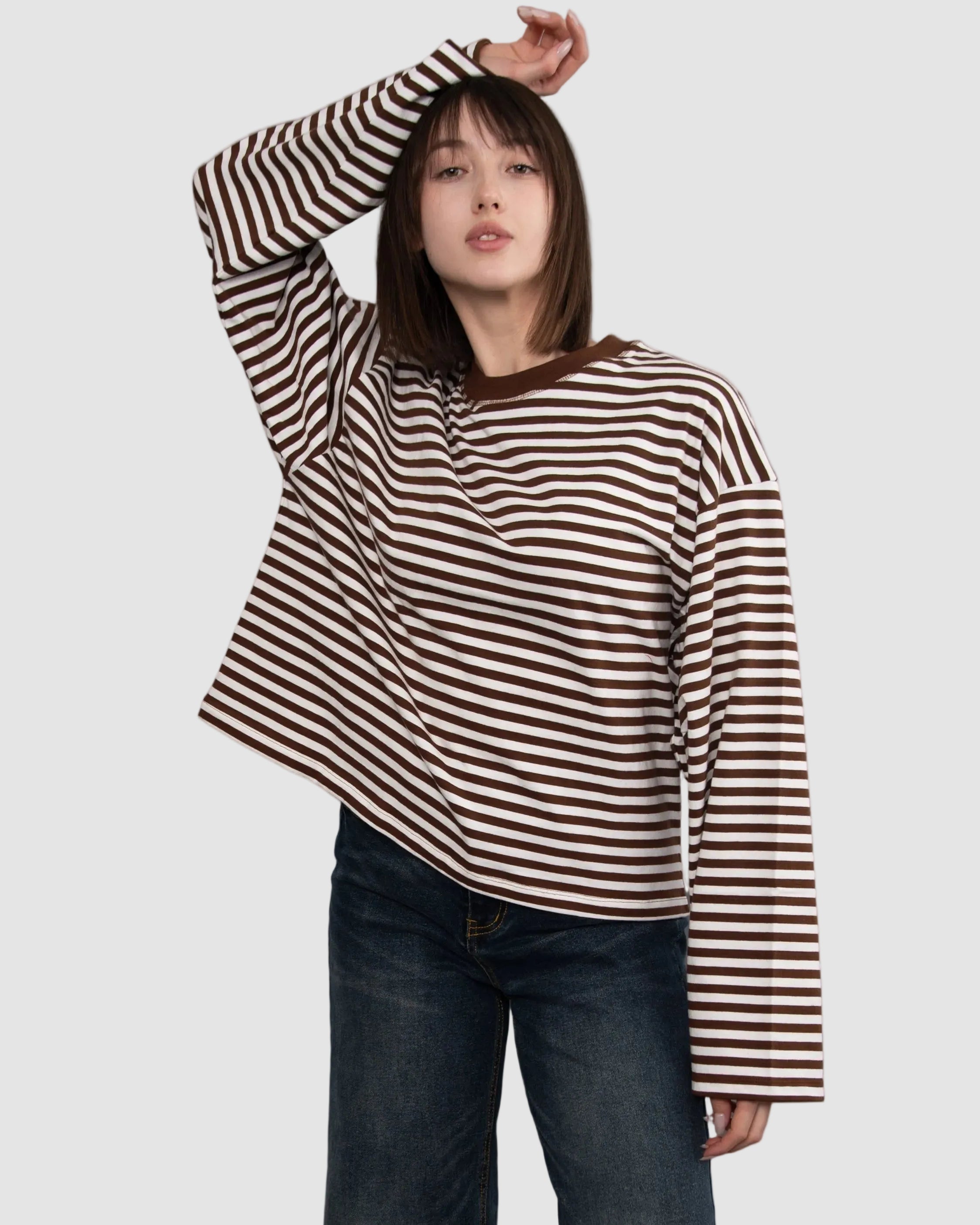 REGGI STRIPED LONG SLEEVE - CHOCOLATE