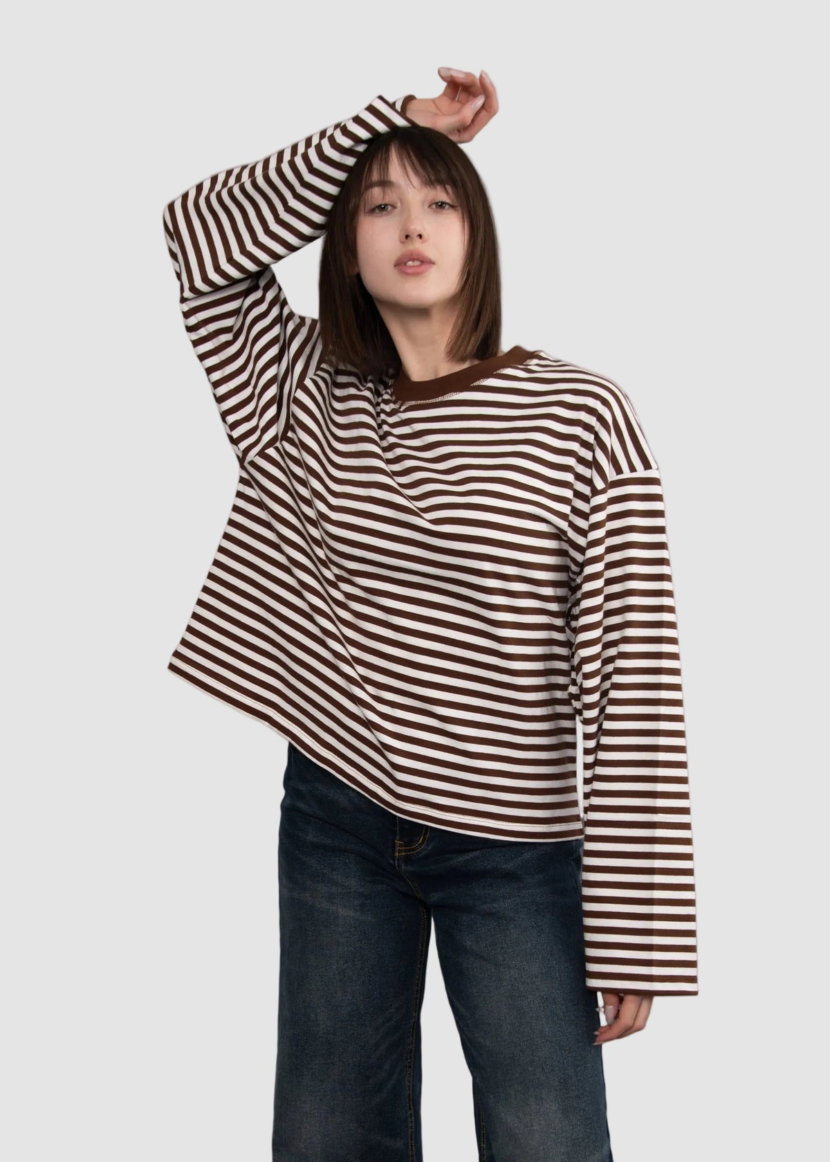 REGGI STRIPED LONG SLEEVE - CHOCOLATE