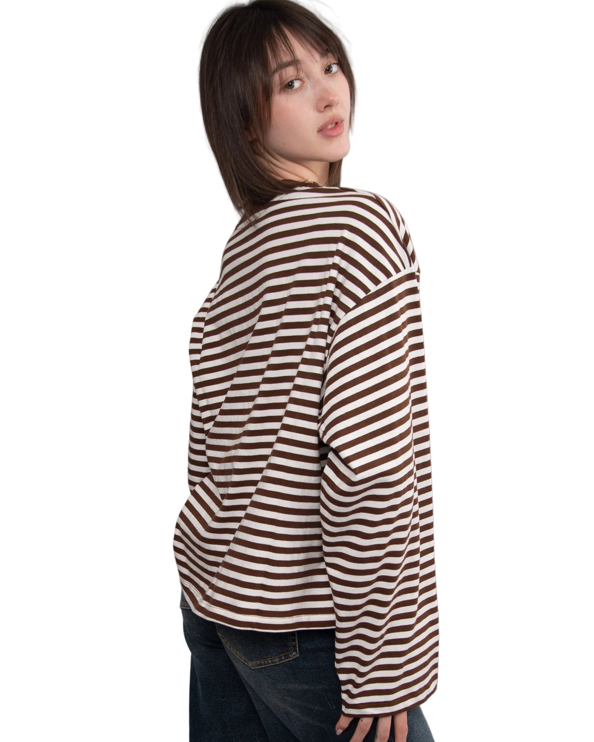 REGGI STRIPED LONG SLEEVE - CHOCOLATE