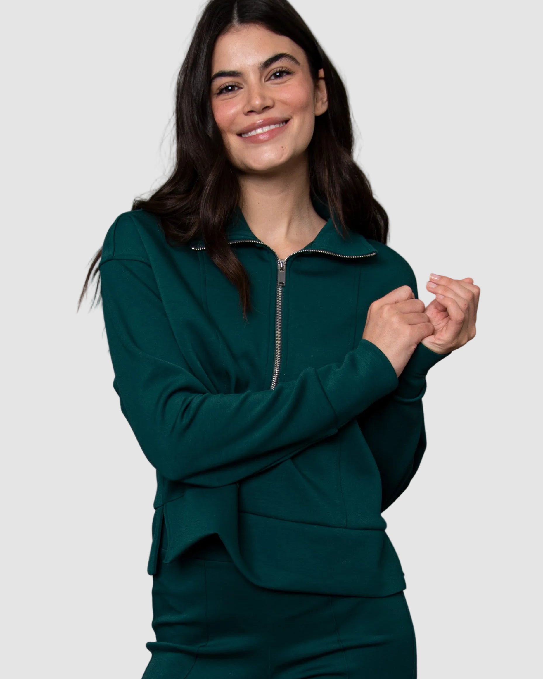 MAYURA SOFT KNIT HALF ZIP PULLOVER - DARK GREEN