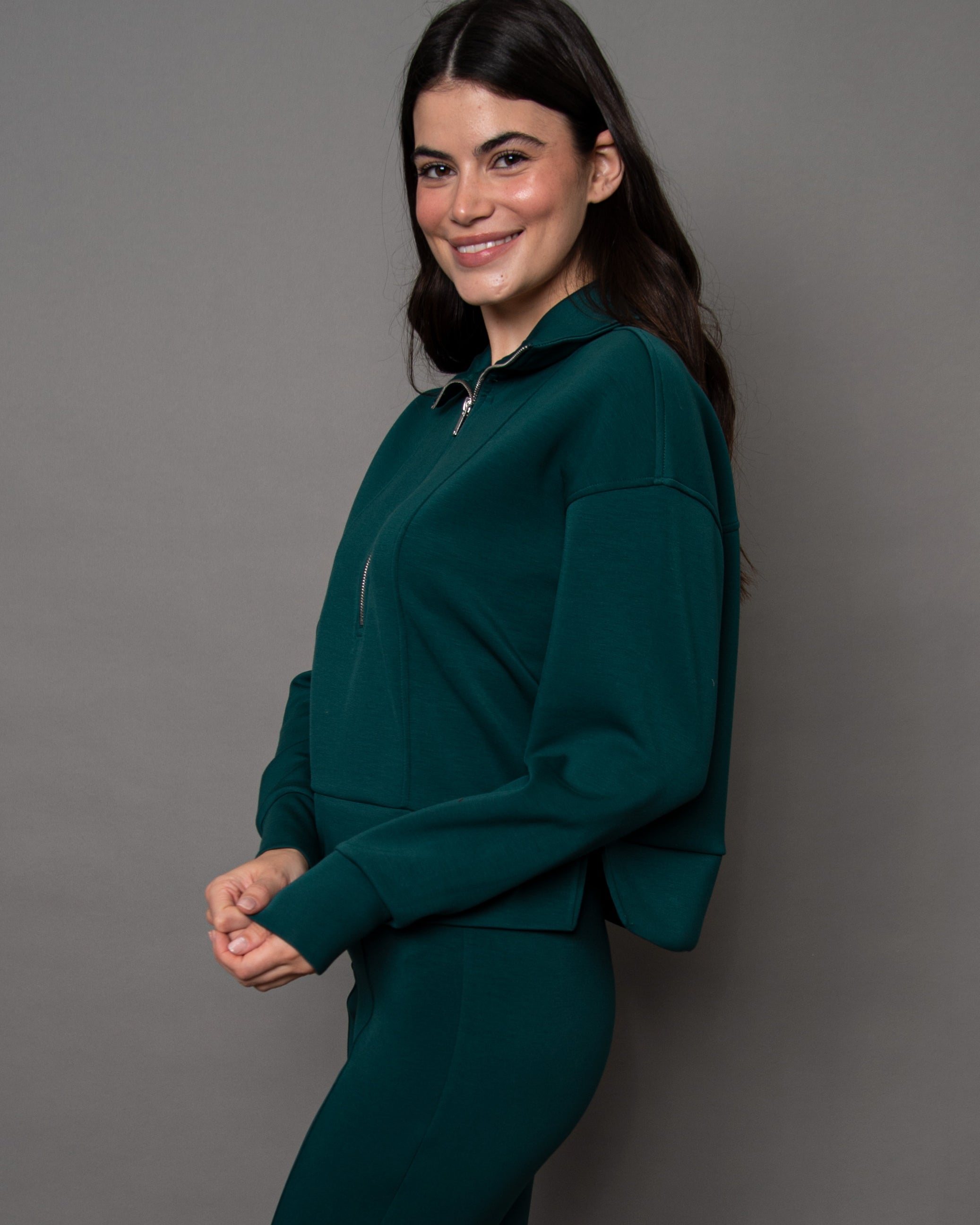 MAYURA SOFT KNIT HALF ZIP PULLOVER - DARK GREEN
