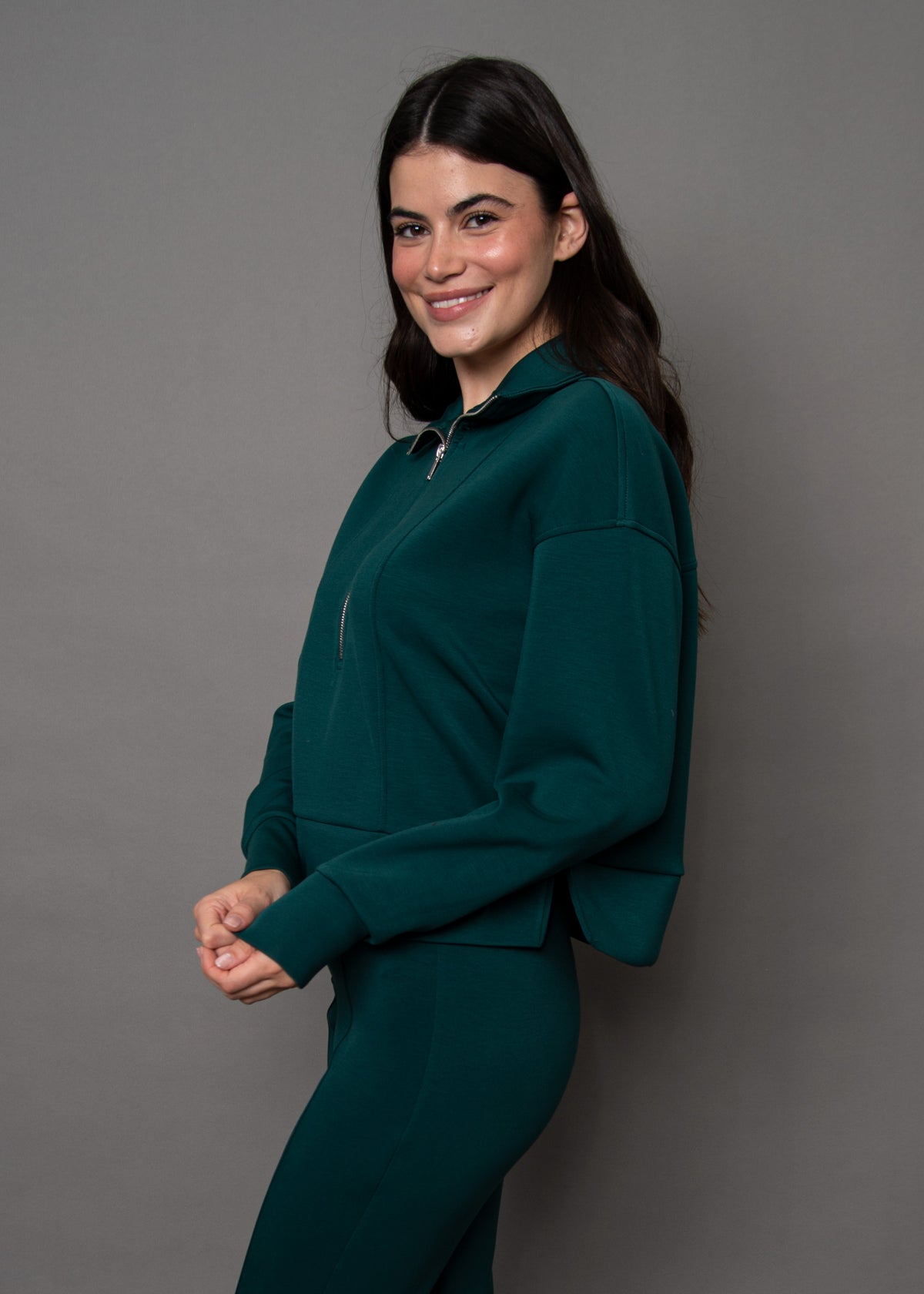 MAYURA SOFT KNIT HALF ZIP PULLOVER - DARK GREEN